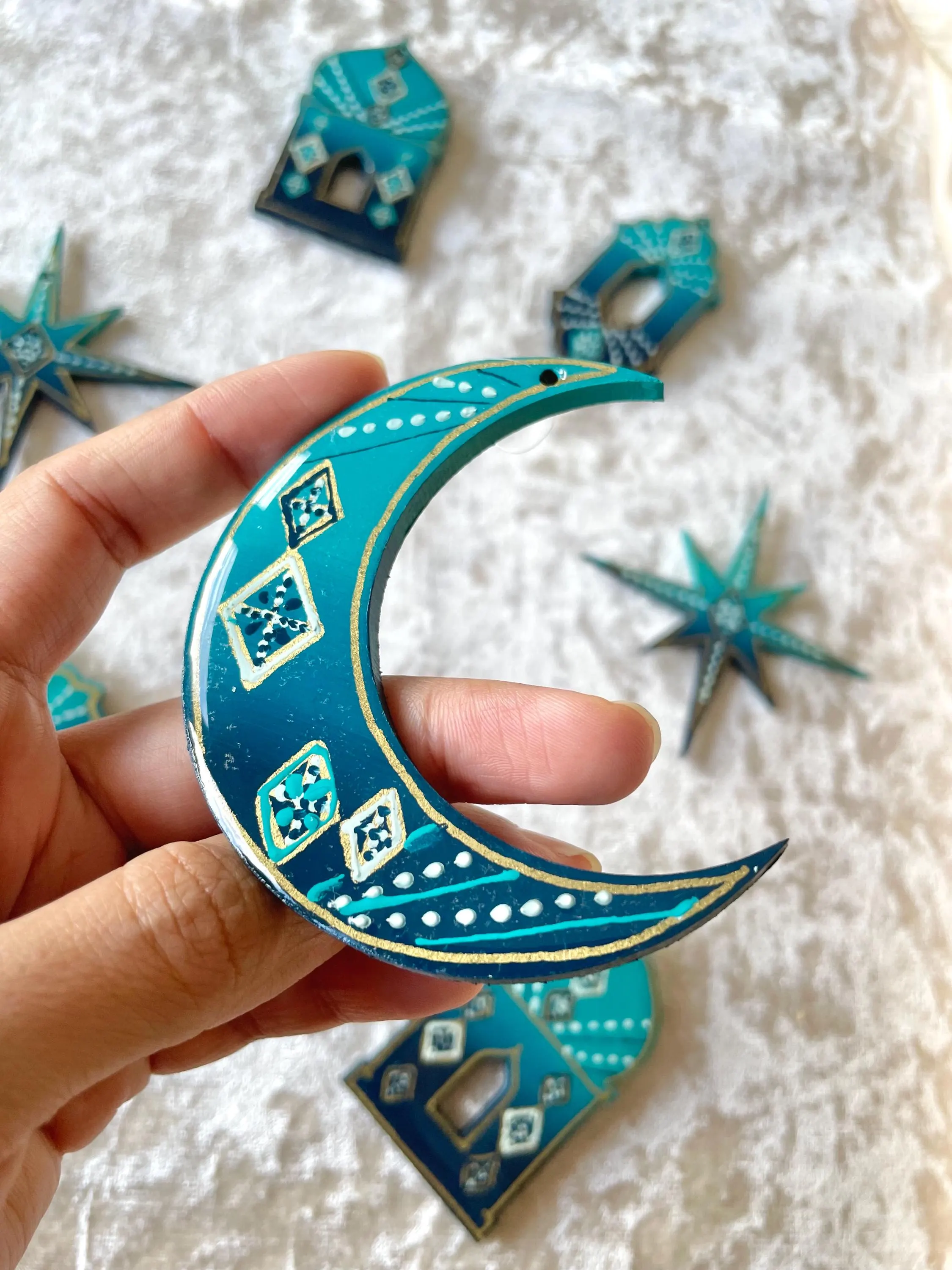Dusk Micro Hanging Ornaments Set of 7 | Lanterns Stars & Moon | Hand-Painted Eid Ramadan Decorations Gift Set - image 5
