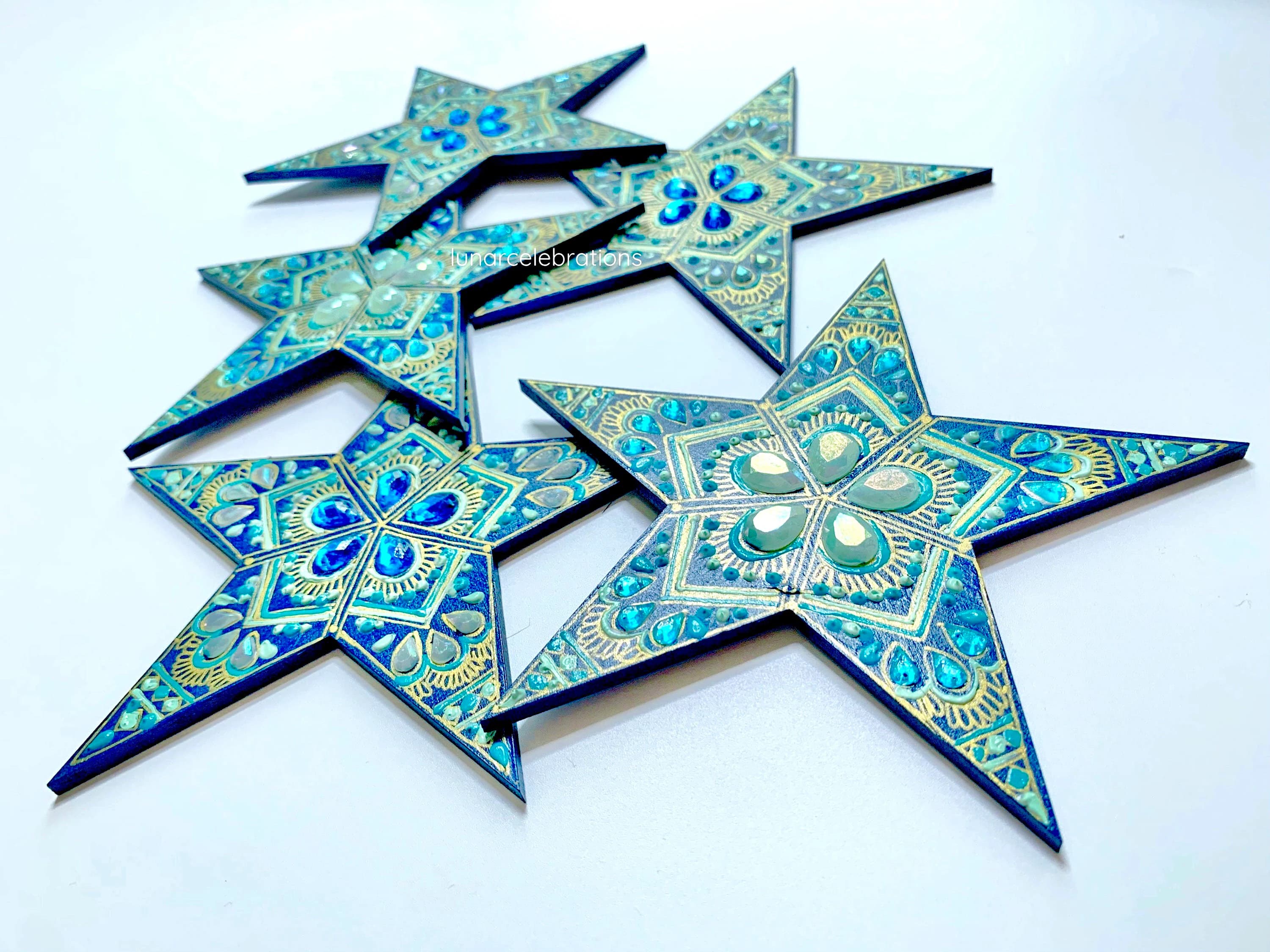 Dusk Large Wall Stars | Blue Mint Green Teal Gold | Hand-Painted Ramadan Eid Decor Home