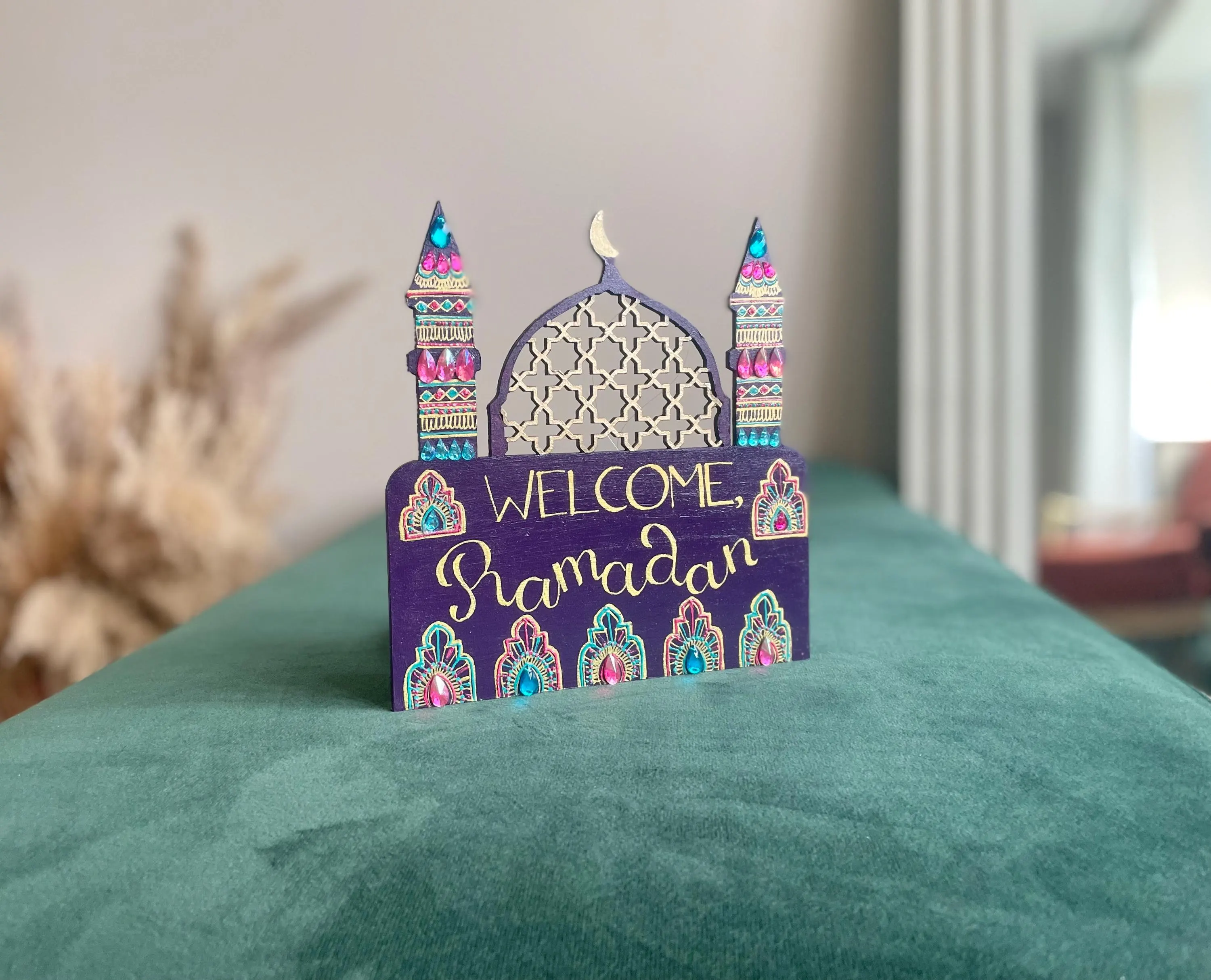 Twilight Eid & Ramadan Welcome Dual Sign | Hand-Painted Decor Pink Teal Purple Gold