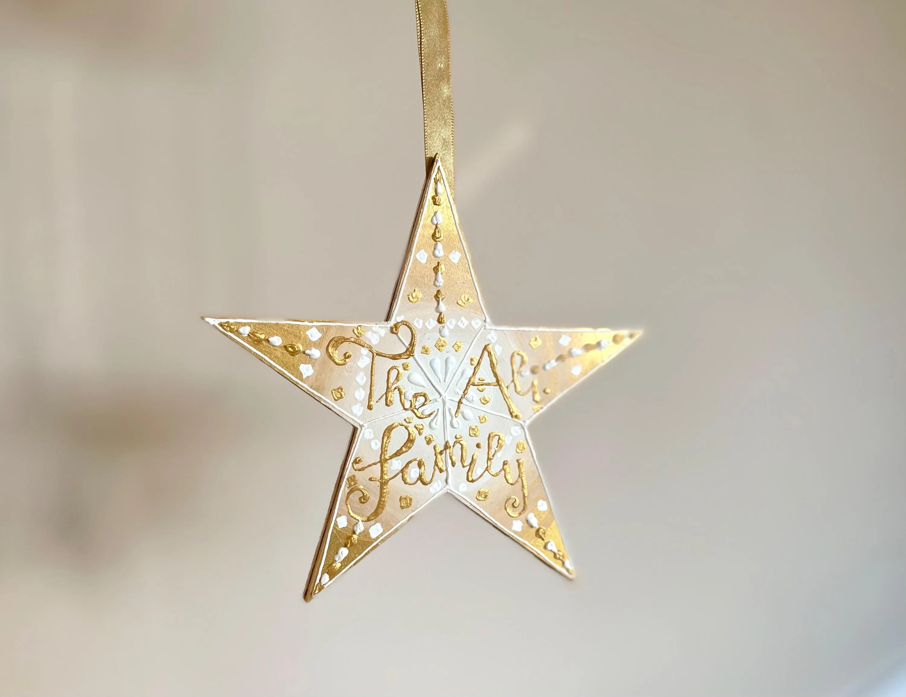 Aurora Personalised Festive Family Hanging Star Ornament | White Ivory Gold | Gift Hand-Painted Ramadan Eid Decor Home