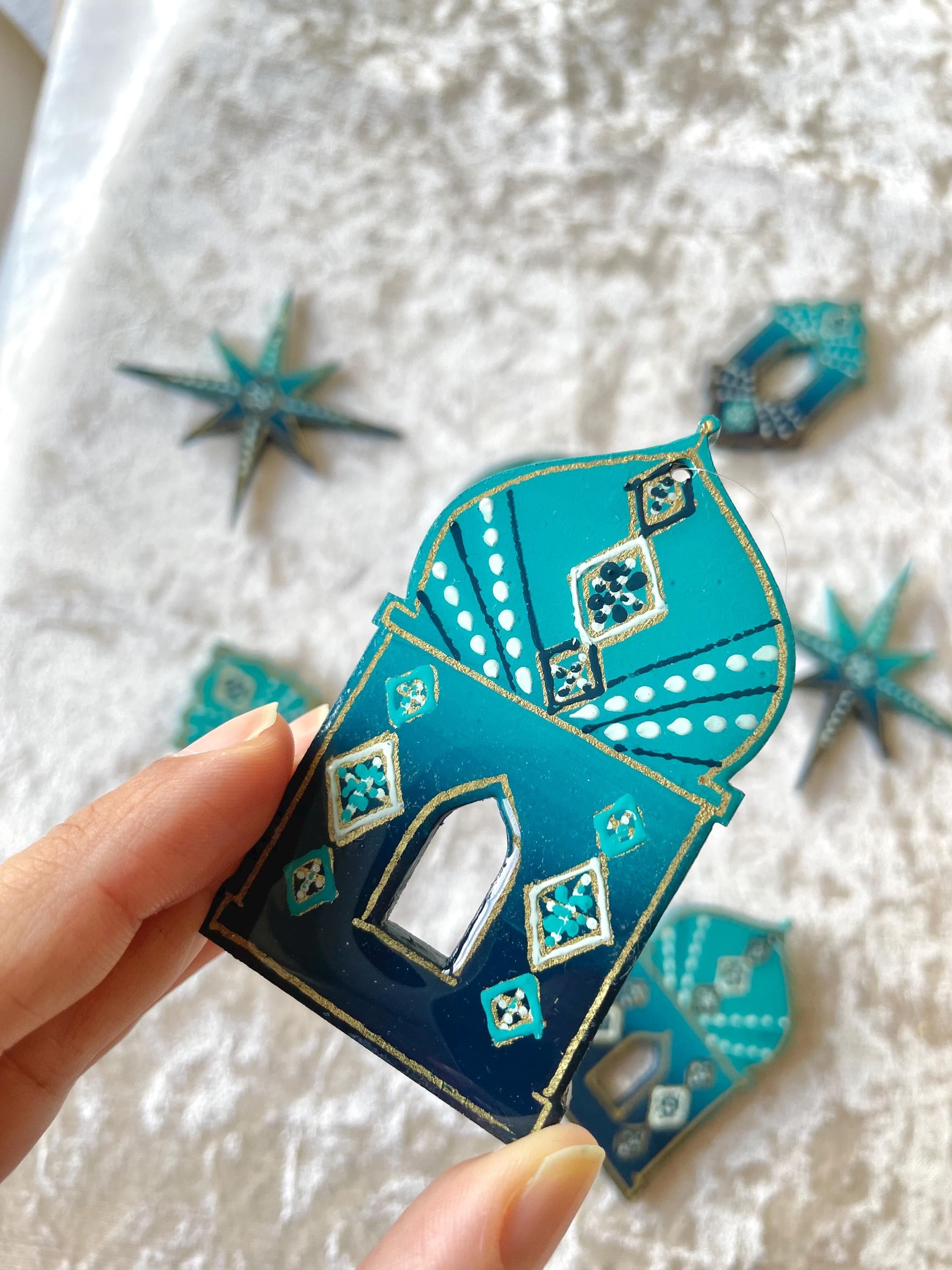 Dusk Micro Hanging Ornaments Set of 7 | Lanterns Stars & Moon | Hand-Painted Eid Ramadan Decorations Gift Set - image 3