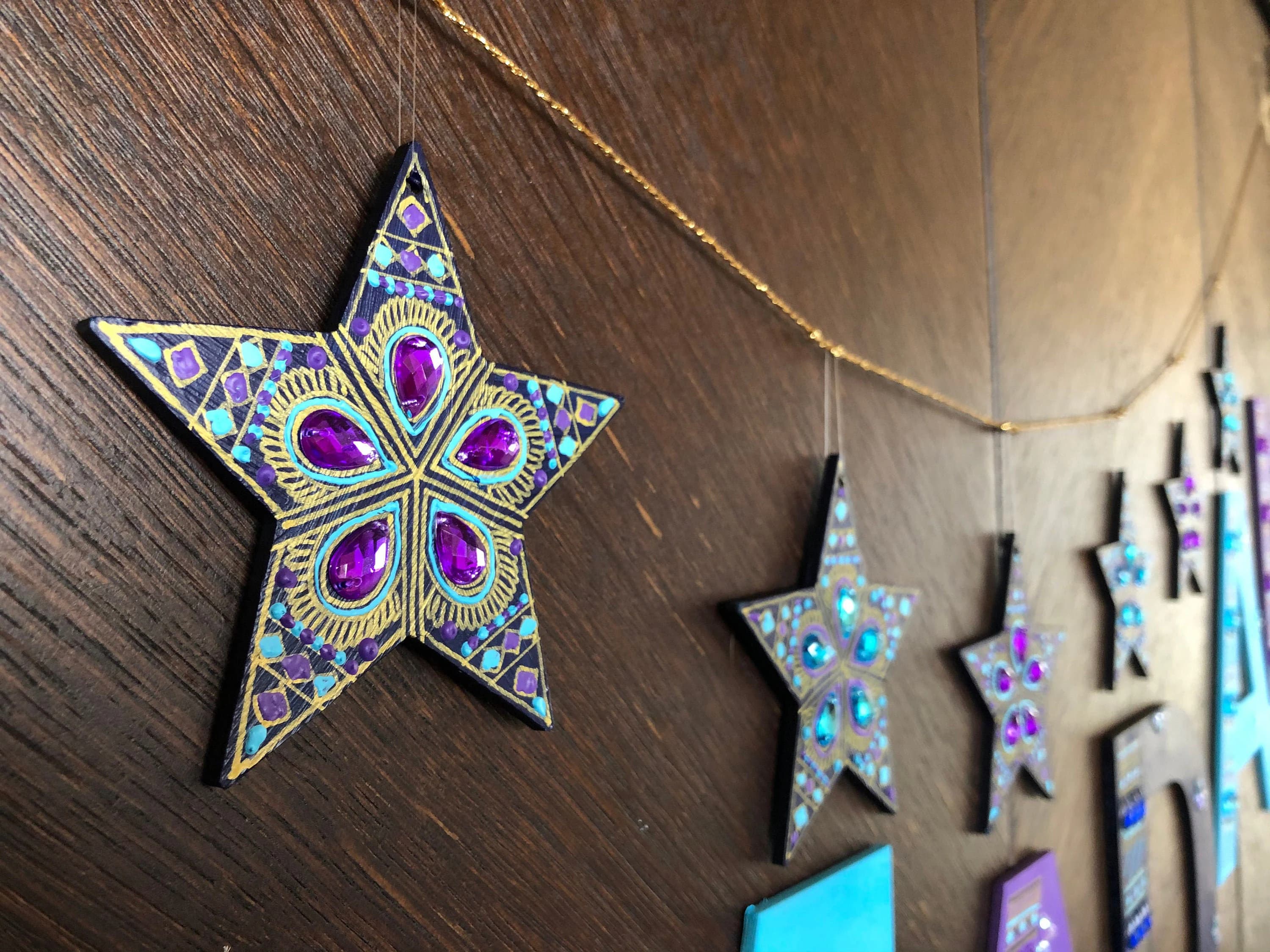 Midnight Stars Festive Garland | Wood based | Blue Purple turquoise Gold | Hand-Painted Eid Ramadan Decor