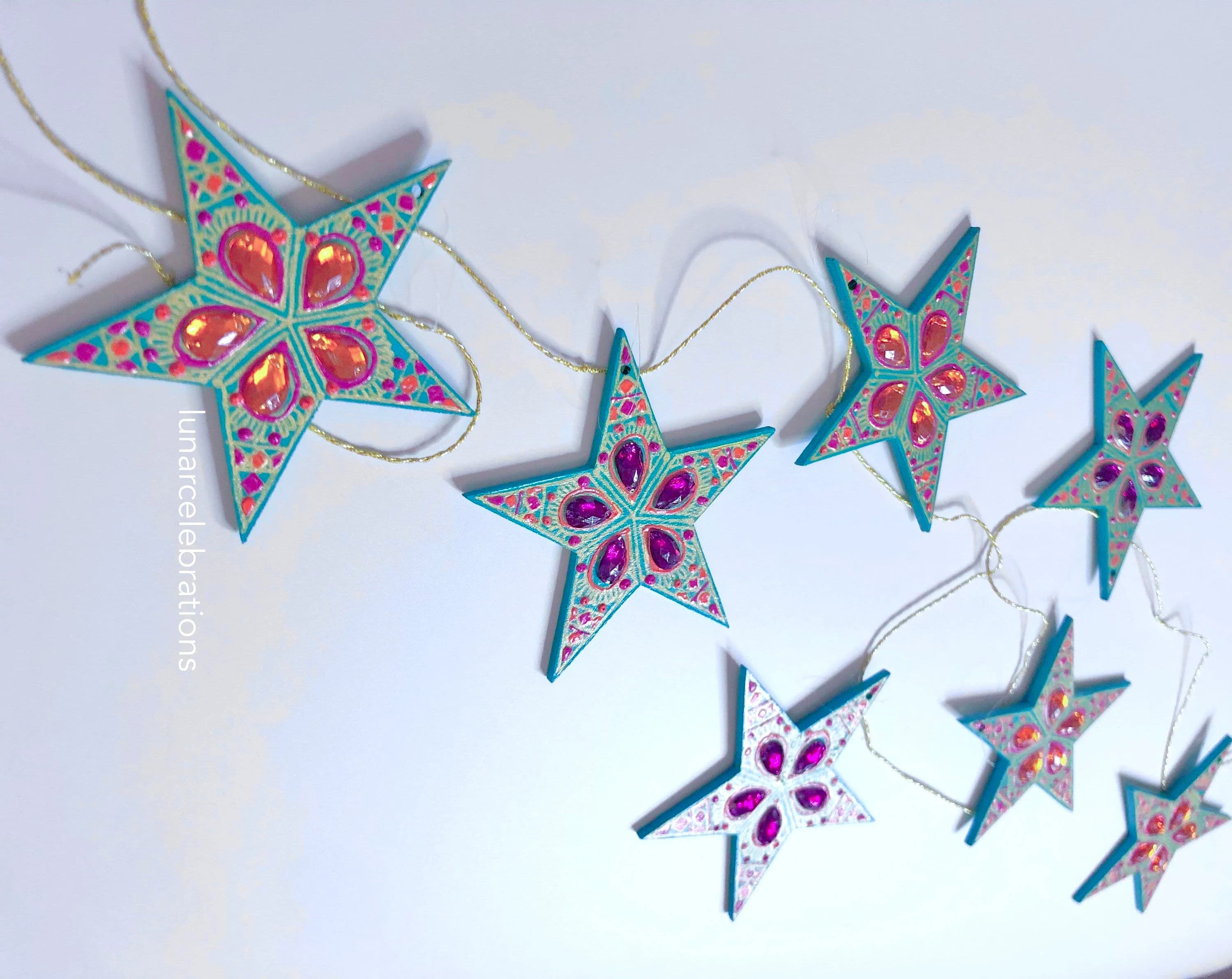 Sunset Stars Festive Garland | Teal Orange Pink Gold | Hand-Painted Eid Ramadan Decor