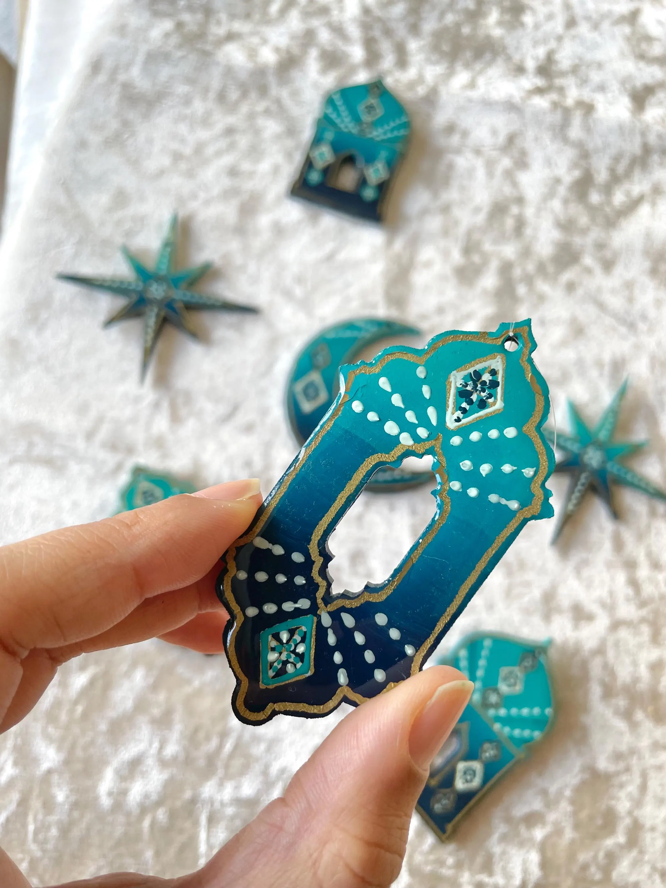 Dusk Micro Hanging Ornaments Set of 7 | Lanterns Stars & Moon | Hand-Painted Eid Ramadan Decorations Gift Set - image 4