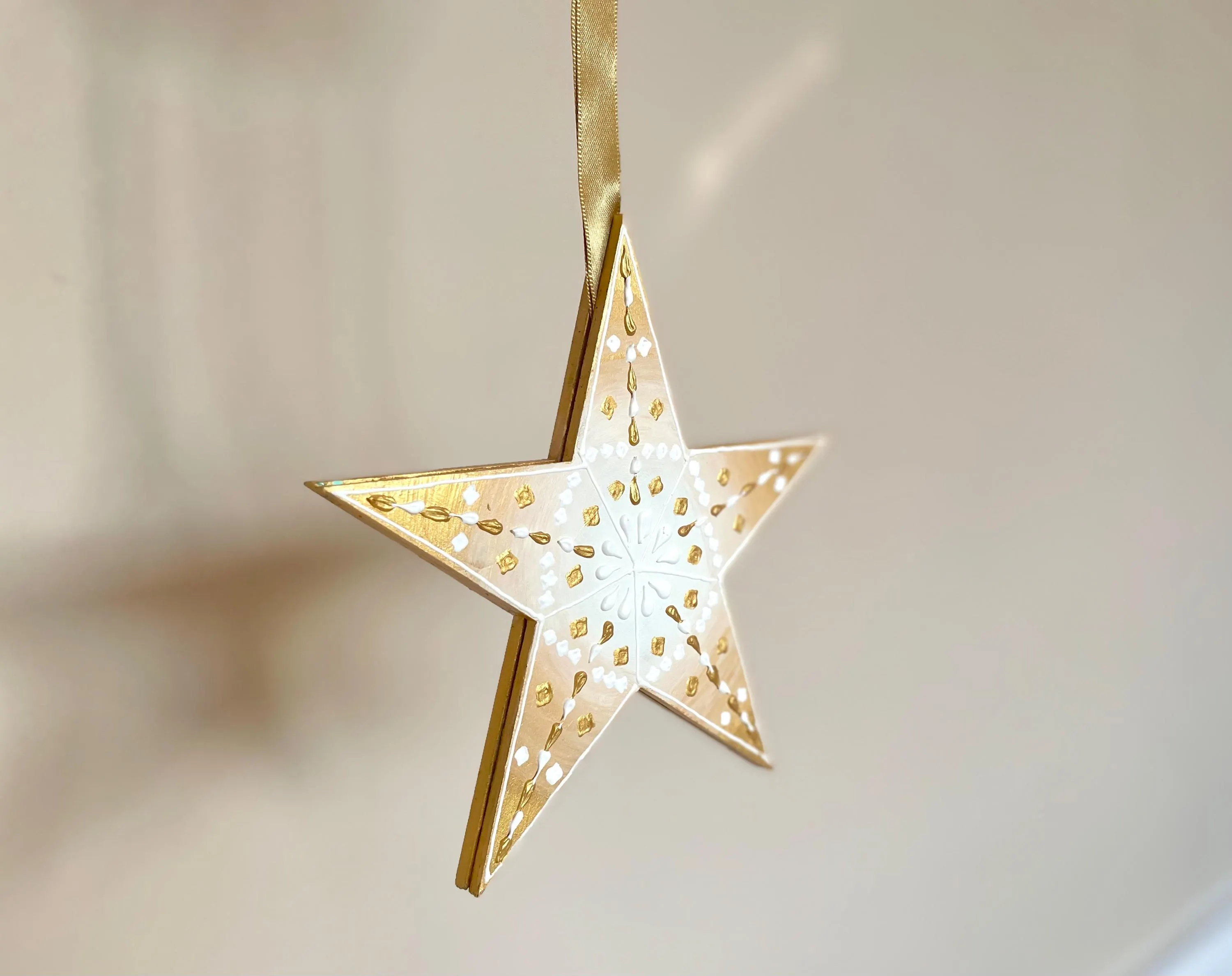 Aurora Personalised Festive Family Hanging Star Ornament | White Ivory Gold | Gift Hand-Painted Ramadan Eid Decor Home - image 3