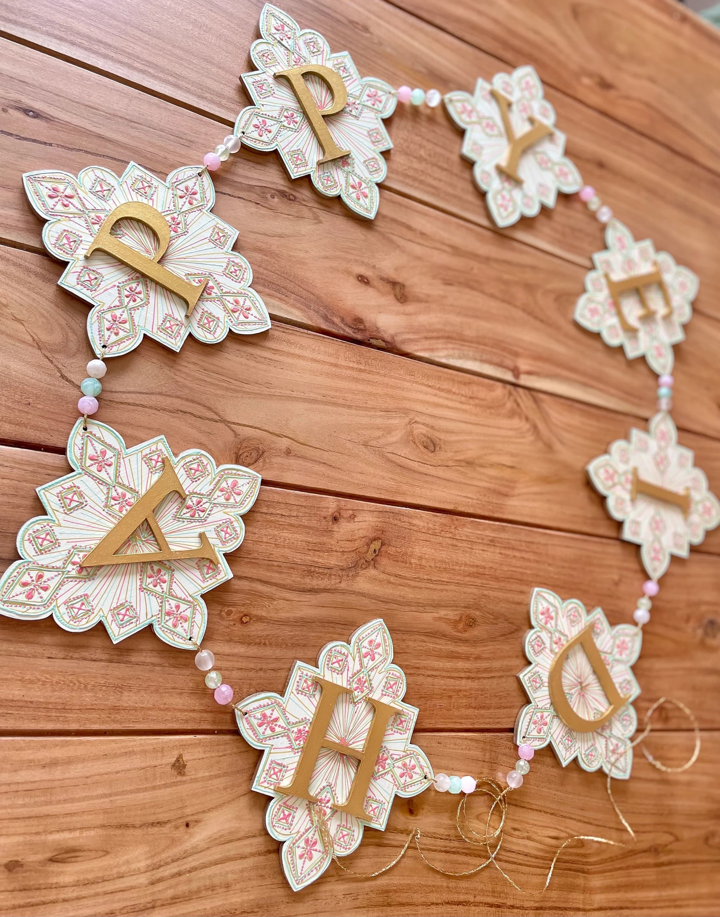 Dawn Imperial Happy Eid Banner | Garland Decor Ivory Mint Green Rose Pink - image 4