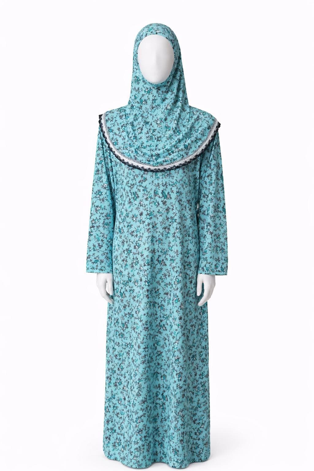 Kids Floral Prayer Dress | One-Piece Modest Islamic Abaya with Hijab - image 4