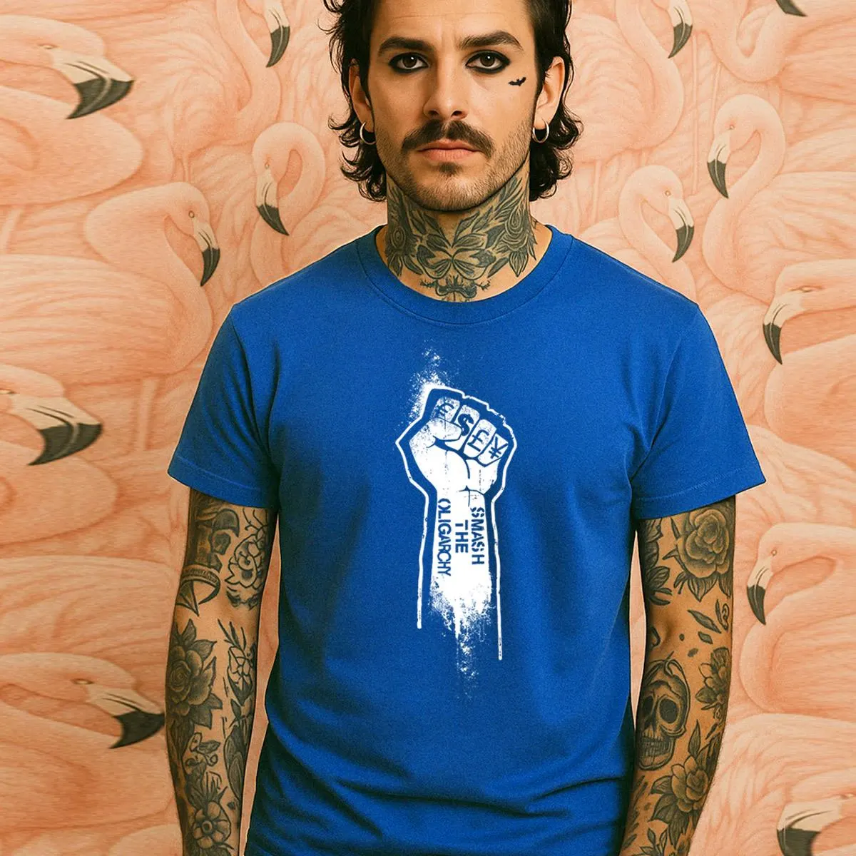 Smash the Oligarchy T-Shirt – Activist Fist Graphic Tee, Punk Stencil Style Protest Shirt, Anti-Establishment Streetwear