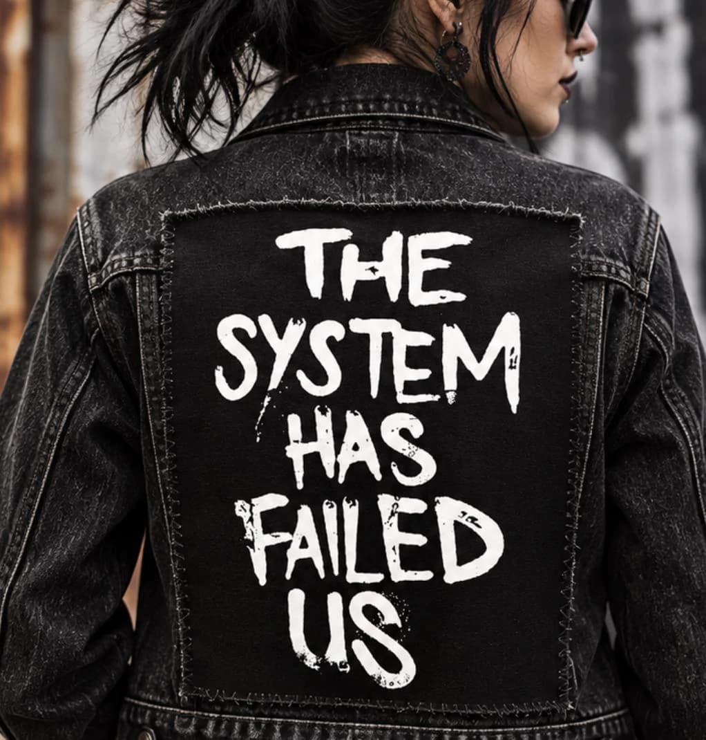 Anti Establishment Punk, The System Has Failed Us Back Patch: Large Political Punk Statement
