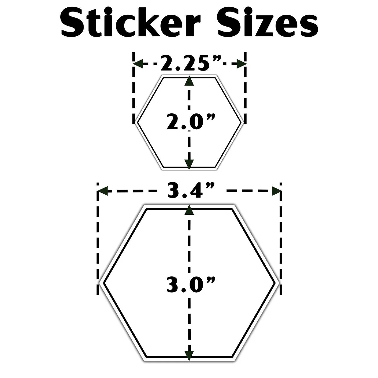 a diagram of a hexagonal sticker sizes