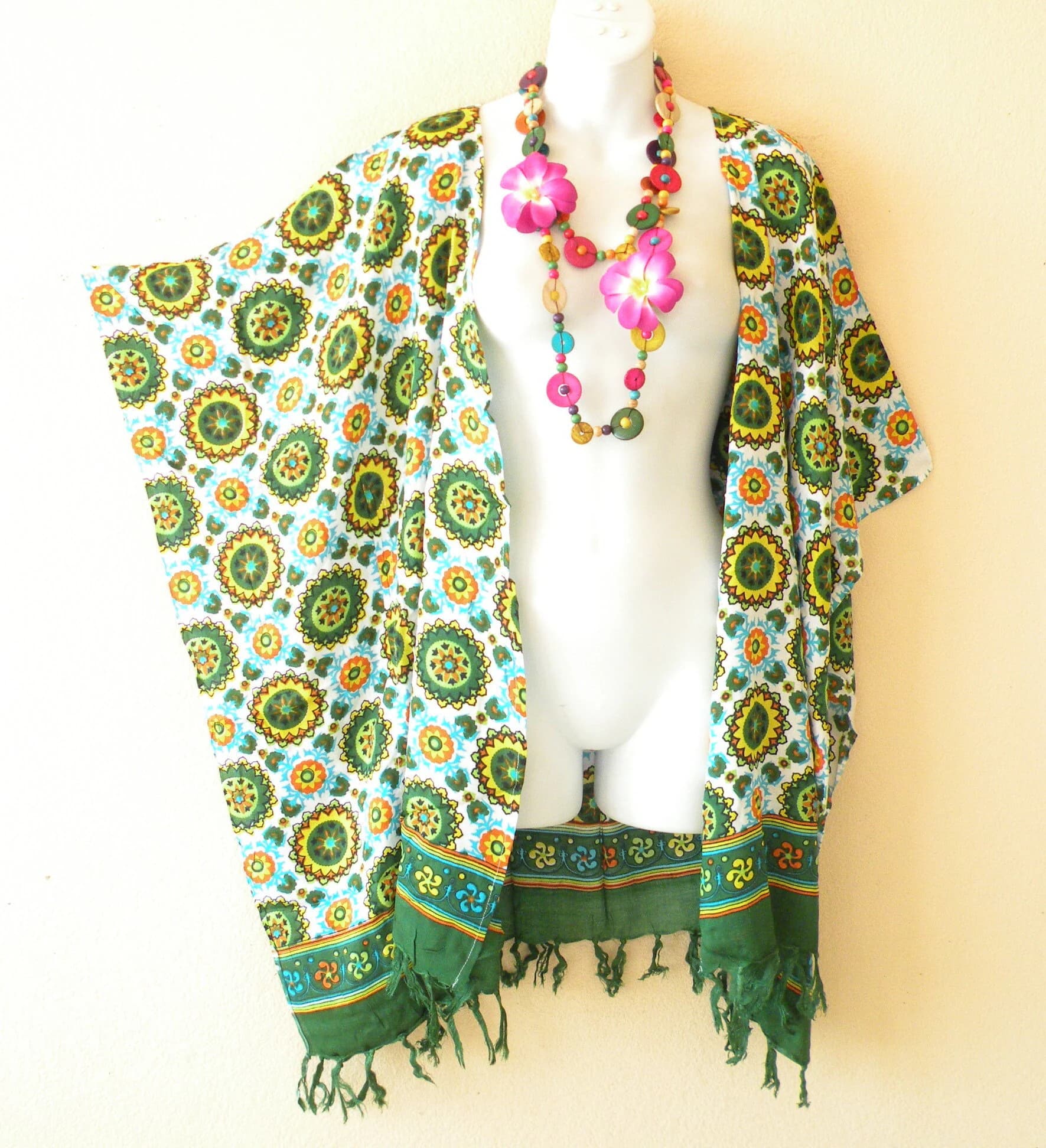 CB172 Circle Medallion Asbtract Batik Plus Size Kaftan Cardigan Duster Kimono Sleeve Jacket Beachwear Cover up - Fit From S to 5X