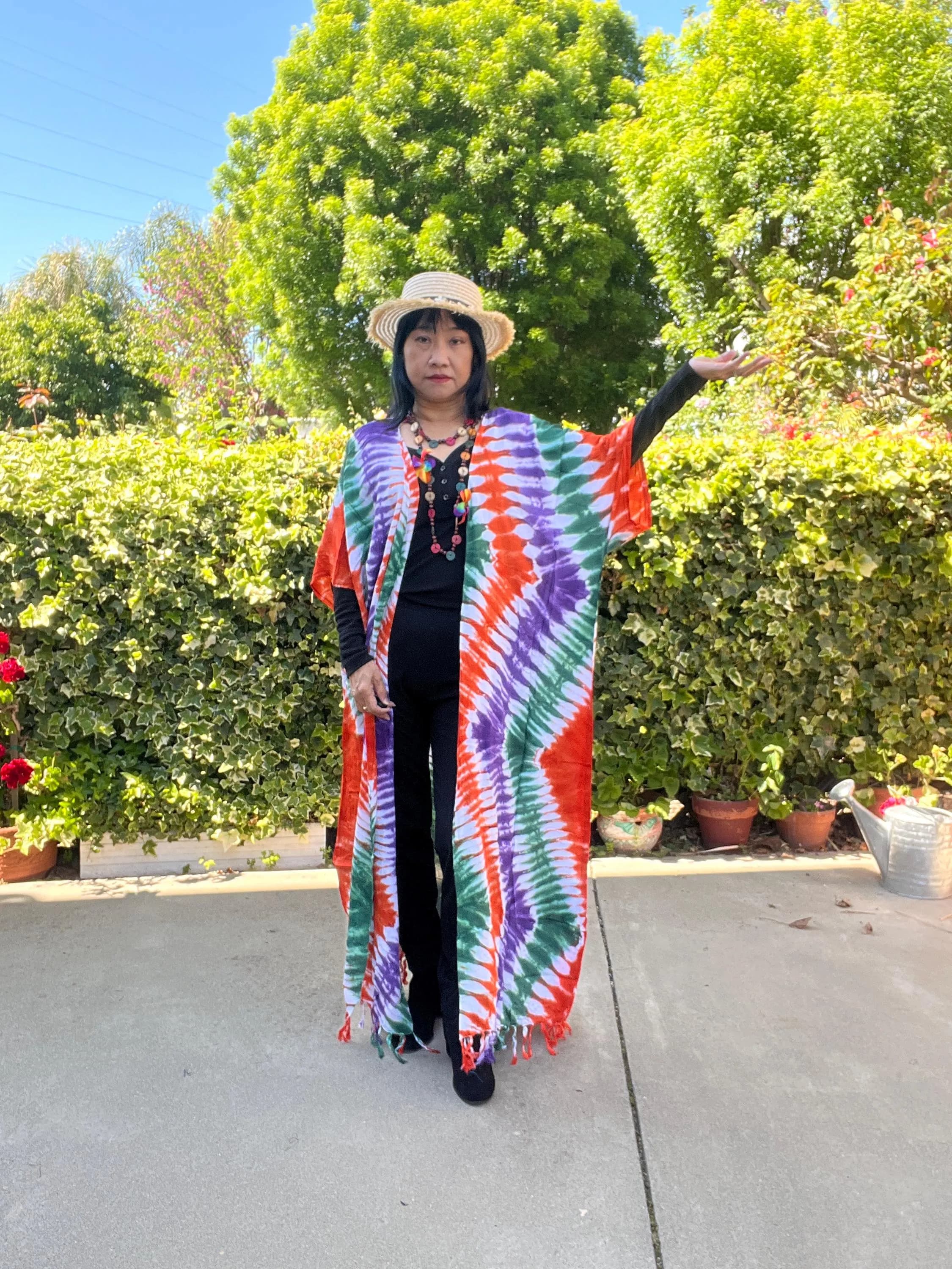 CG20 Tie Dye Plus Size Maxi Kimono Caftan Kaftan Sleeves Cardigan Duster Jacket Womens Cover up - S, M, L, XL, 1X, 2X, 3X, 4X & 5X