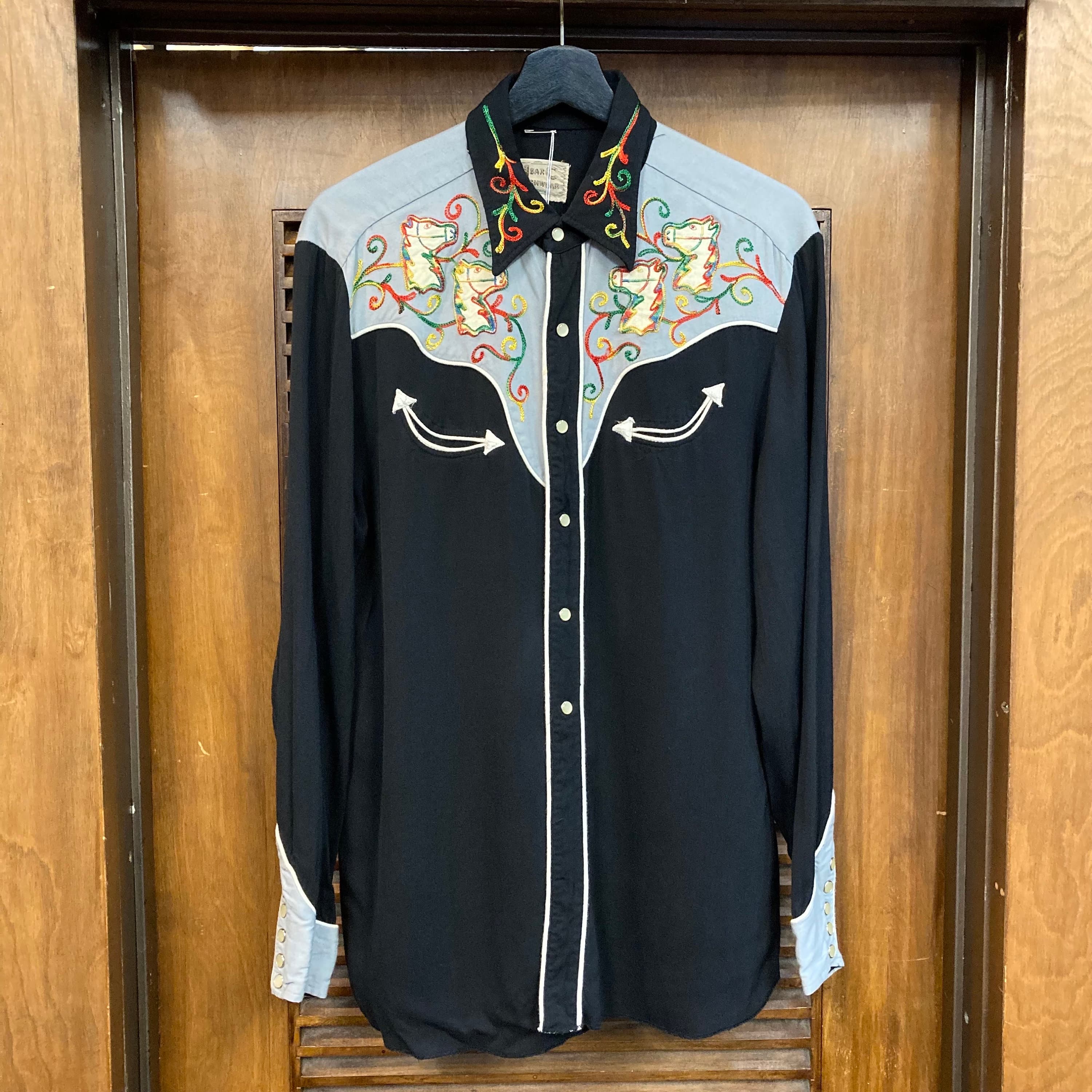 Vintage 1950’s “H Bar C” Horse Yoke Detail Rayon Gabardine Western Cowboy Rockabilly Shirt, 50’s Snap Button Shirt, Vintage Clothing - image 4