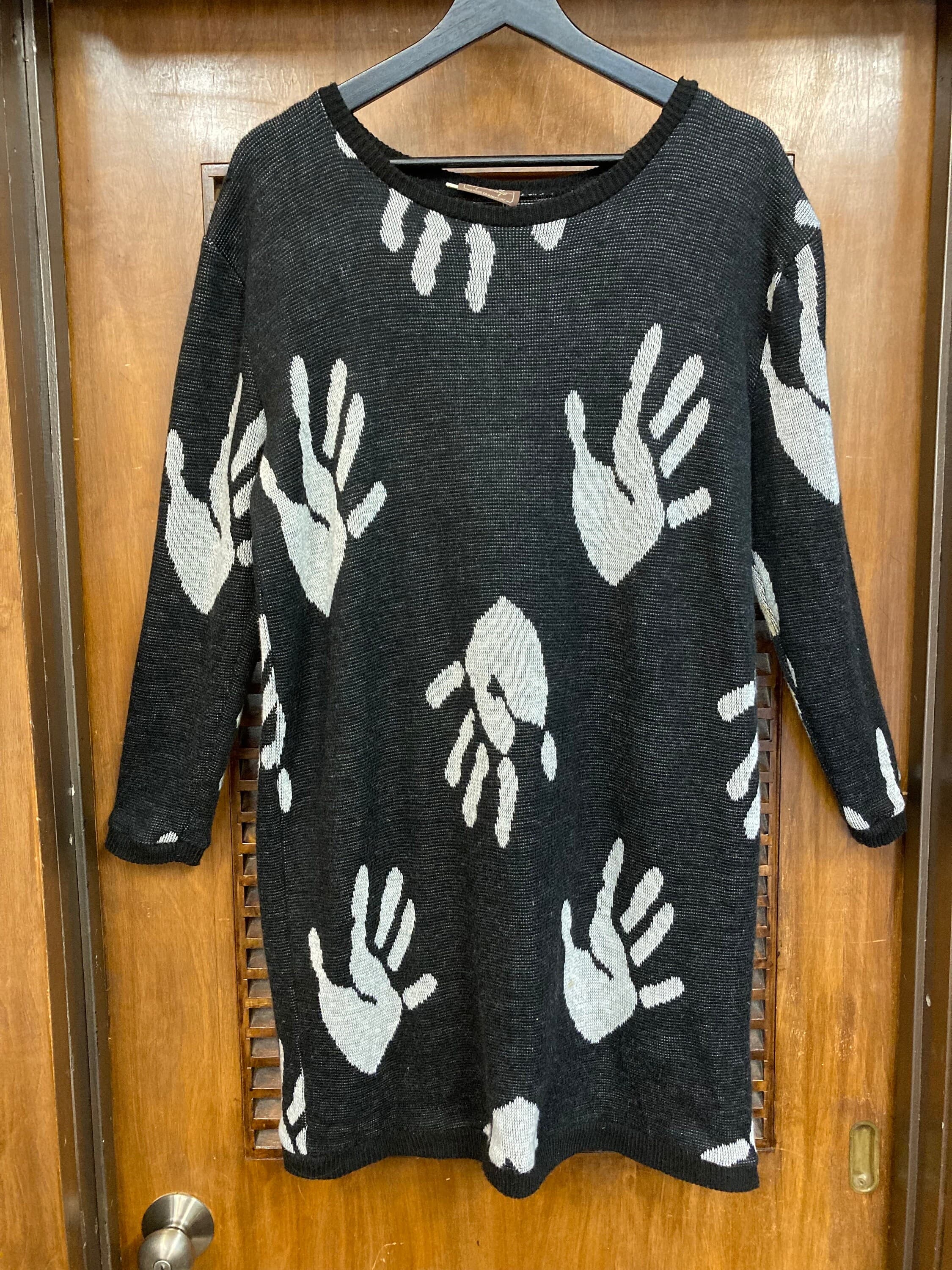 Vintage 1980s Betsey Johnson Style Handprint New Wave Punk Sweater Dress, New Wave, 1980s Dress, Vintage Sweater Dress, Knit, Hand Print - image 3