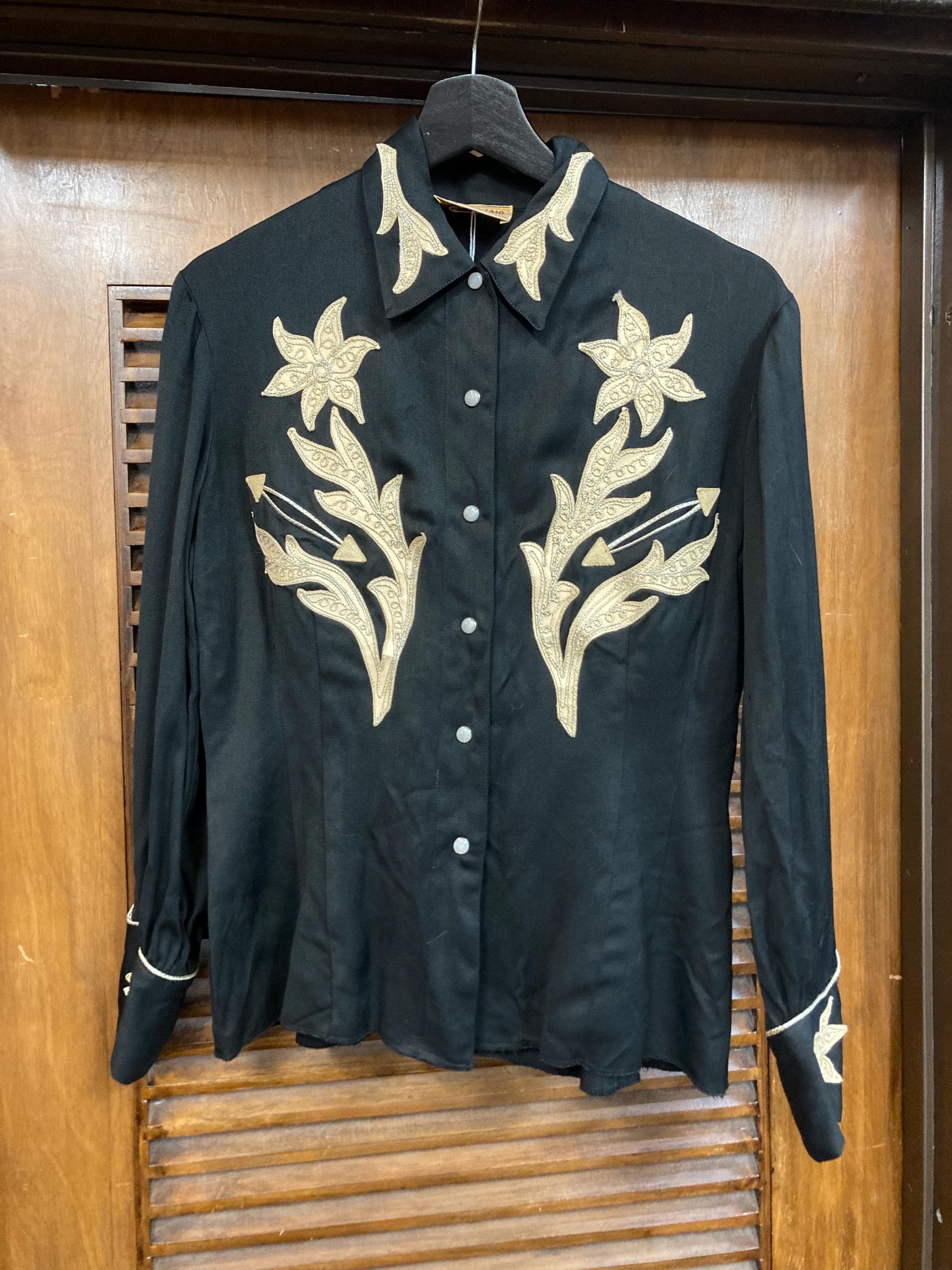 Vintage 1950’s Ranch-Maid Jet Black Western Cowboy Cowgirl Rayon Gabardine Rockabilly Two Piece Outfit Suit, Shirt, Pants, Cowboy, Cowgirl - image 3