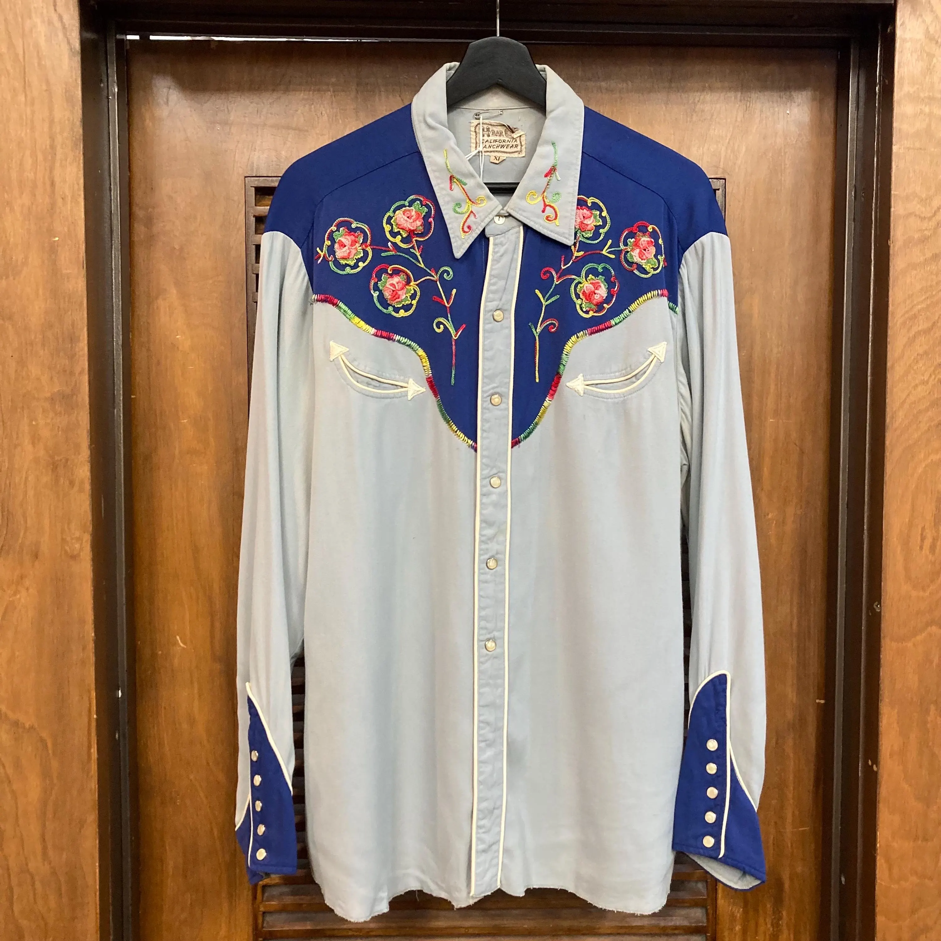 Vintage 1950’s “H Bar C” Western Cowboy Embroidery Rayon Gabardine Rockabilly Pearl Snap Shirt, 1950’s Shirt - image 4