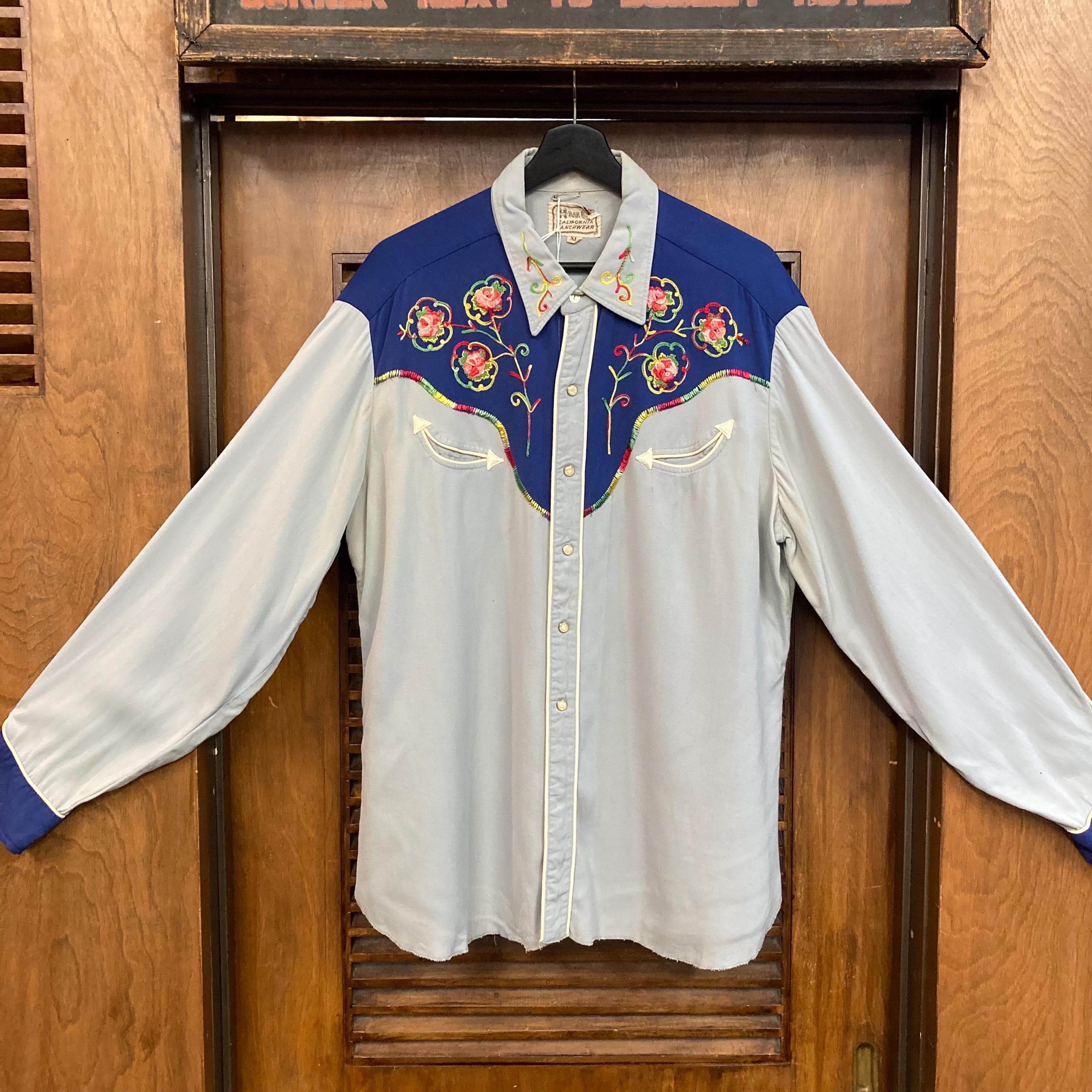 Vintage 1950’s “H Bar C” Western Cowboy Embroidery Rayon Gabardine Rockabilly Pearl Snap Shirt, 1950’s Shirt - image 3