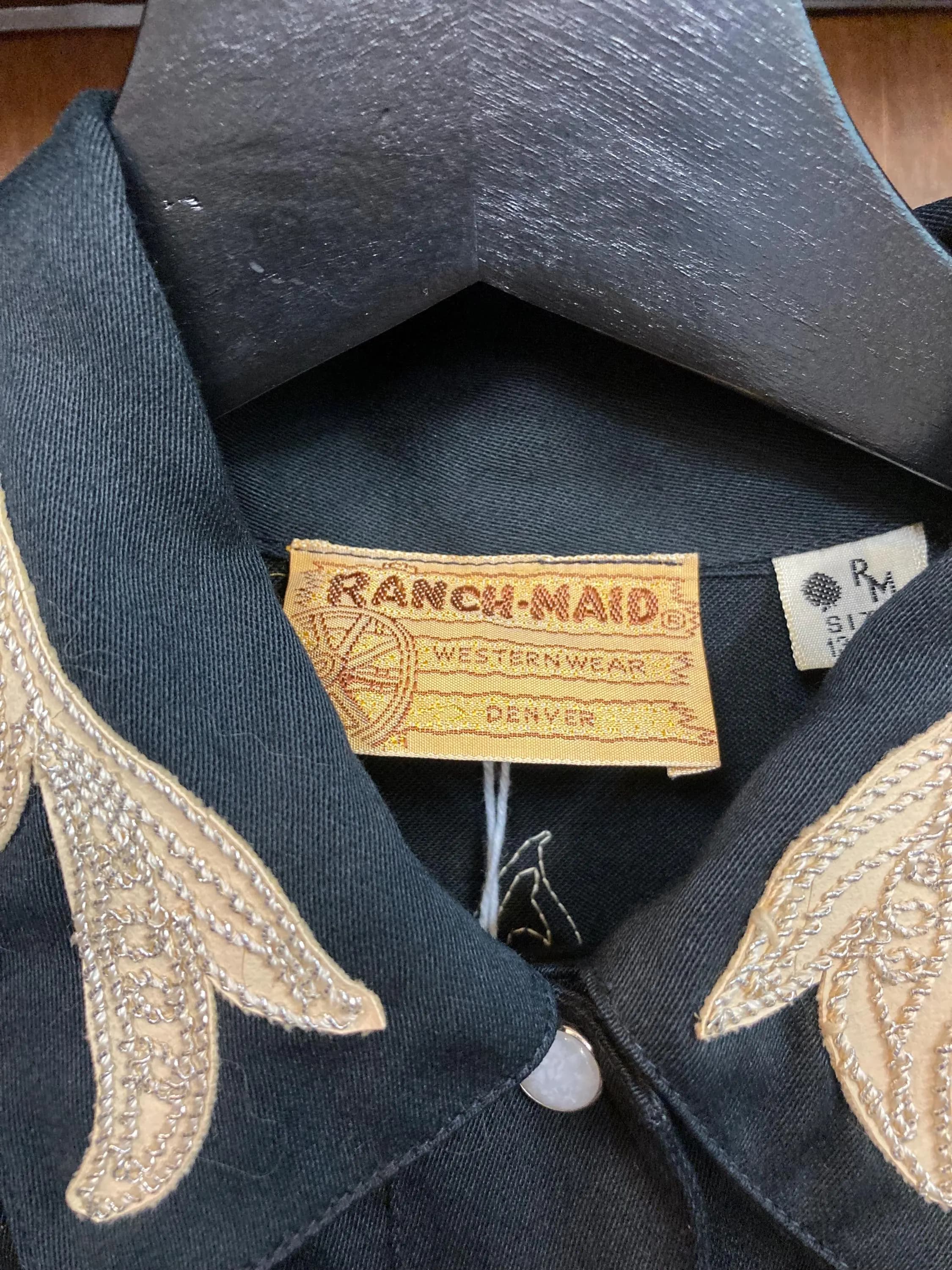 Vintage 1950’s Ranch-Maid Jet Black Western Cowboy Cowgirl Rayon Gabardine Rockabilly Two Piece Outfit Suit, Shirt, Pants, Cowboy, Cowgirl - image 4