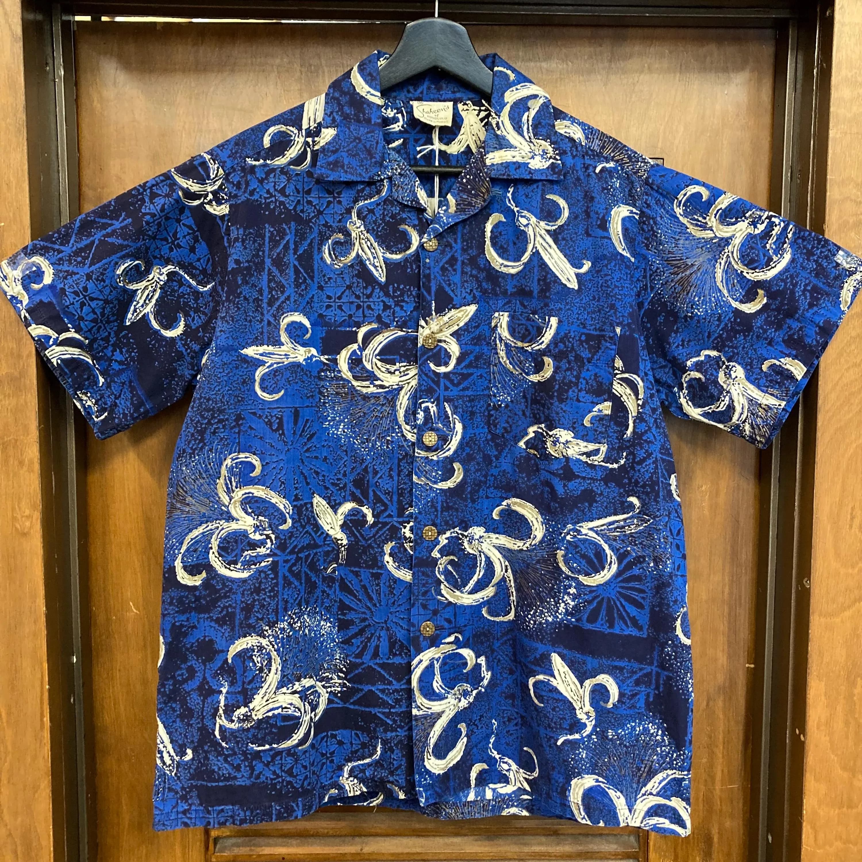 Vintage 1950’s Dated 1957 “Shaheen’s” Tiki Floral Cotton Loop Collar Hawaiian Shirt, Signed Selvedge, Bombax Tapa, 1950’s Shirt - image 3