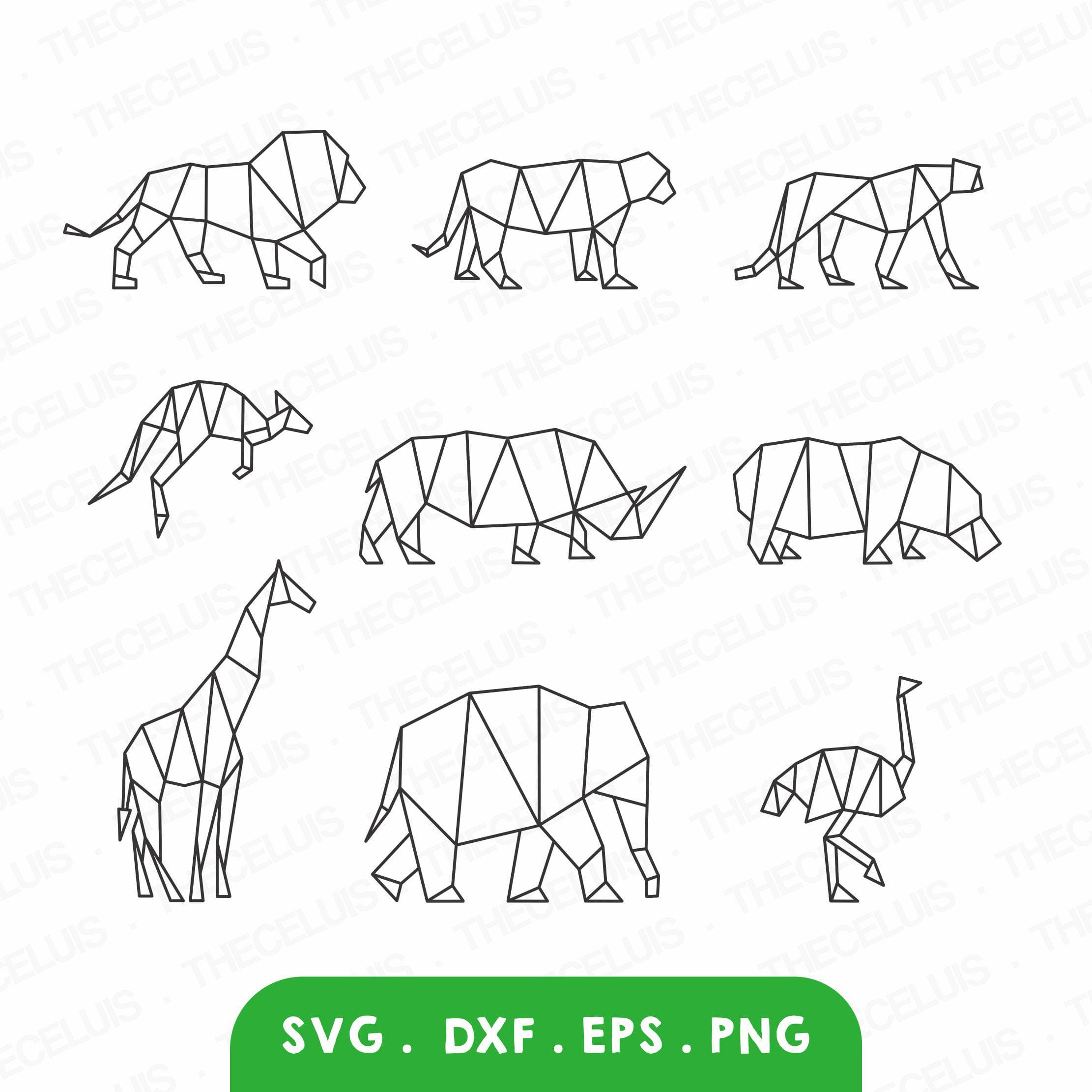 Geometric Wildlife Animals SVG Bundle for Cricut, Silhouette: Polygonal Safari PNG DXF Clipart
