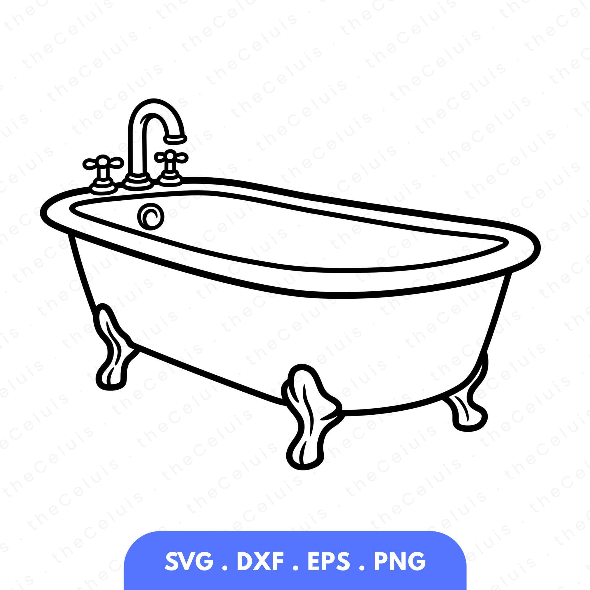 Bathtub SVG DXF PNG File for Cricut Silhouette - Cutting, Engraving: Bathroom Clipart