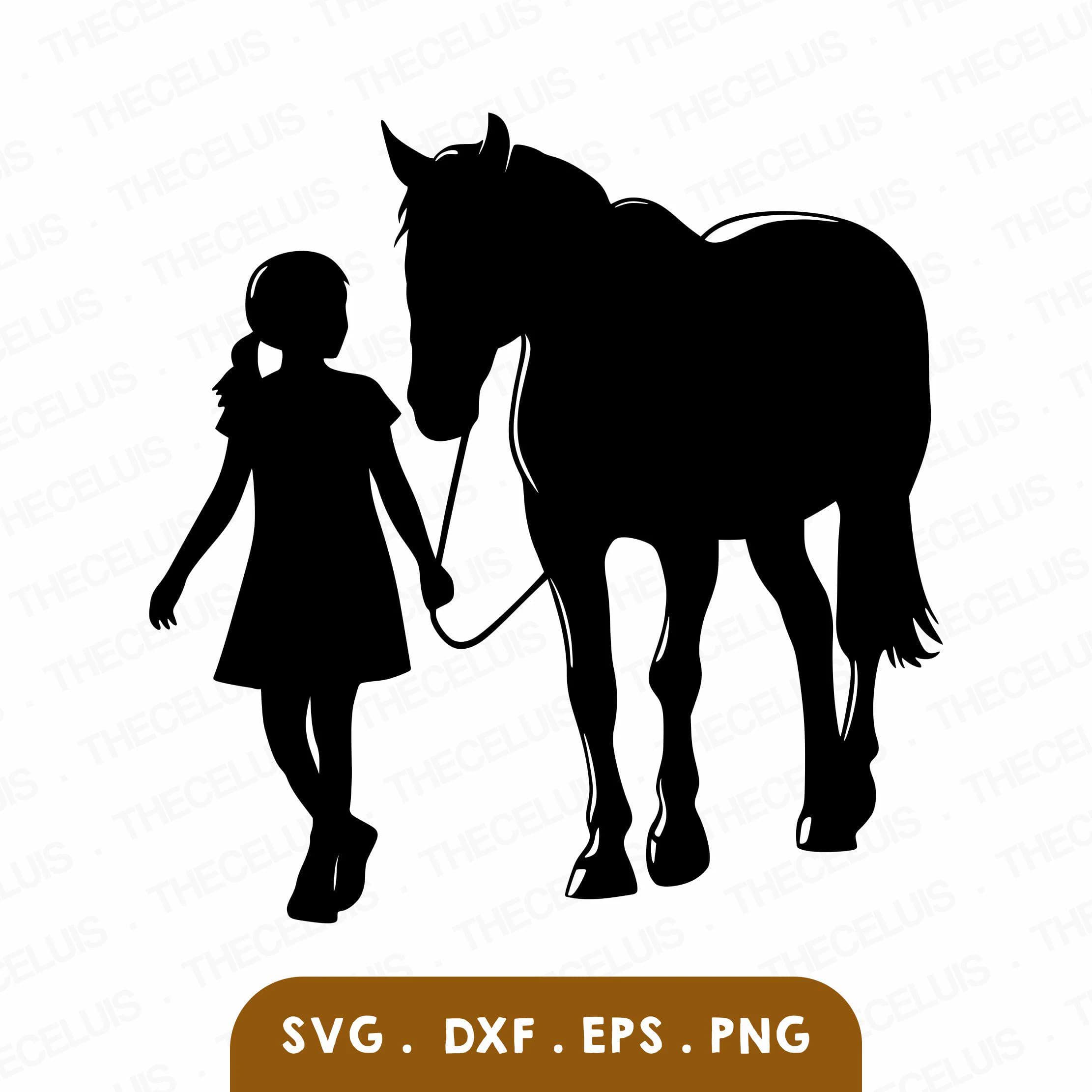 Girl With Horse SVG PNG Files: Clipart for Cutting, Engraving, Printing (Digital Download)