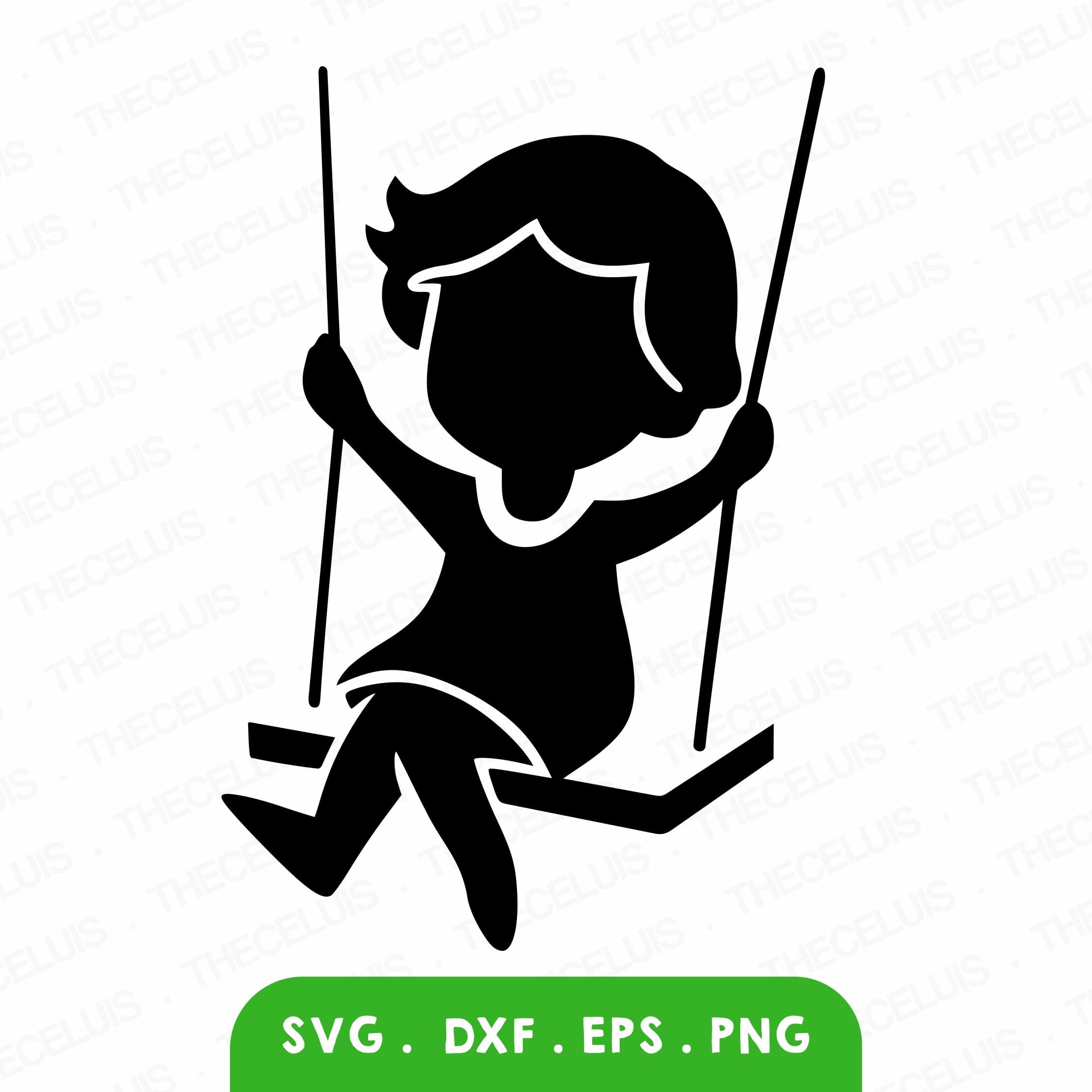 Little Girl On Swing SVG PNG Files for Cricut, Silhouette-Cutting, Engraving: Children Clipart
