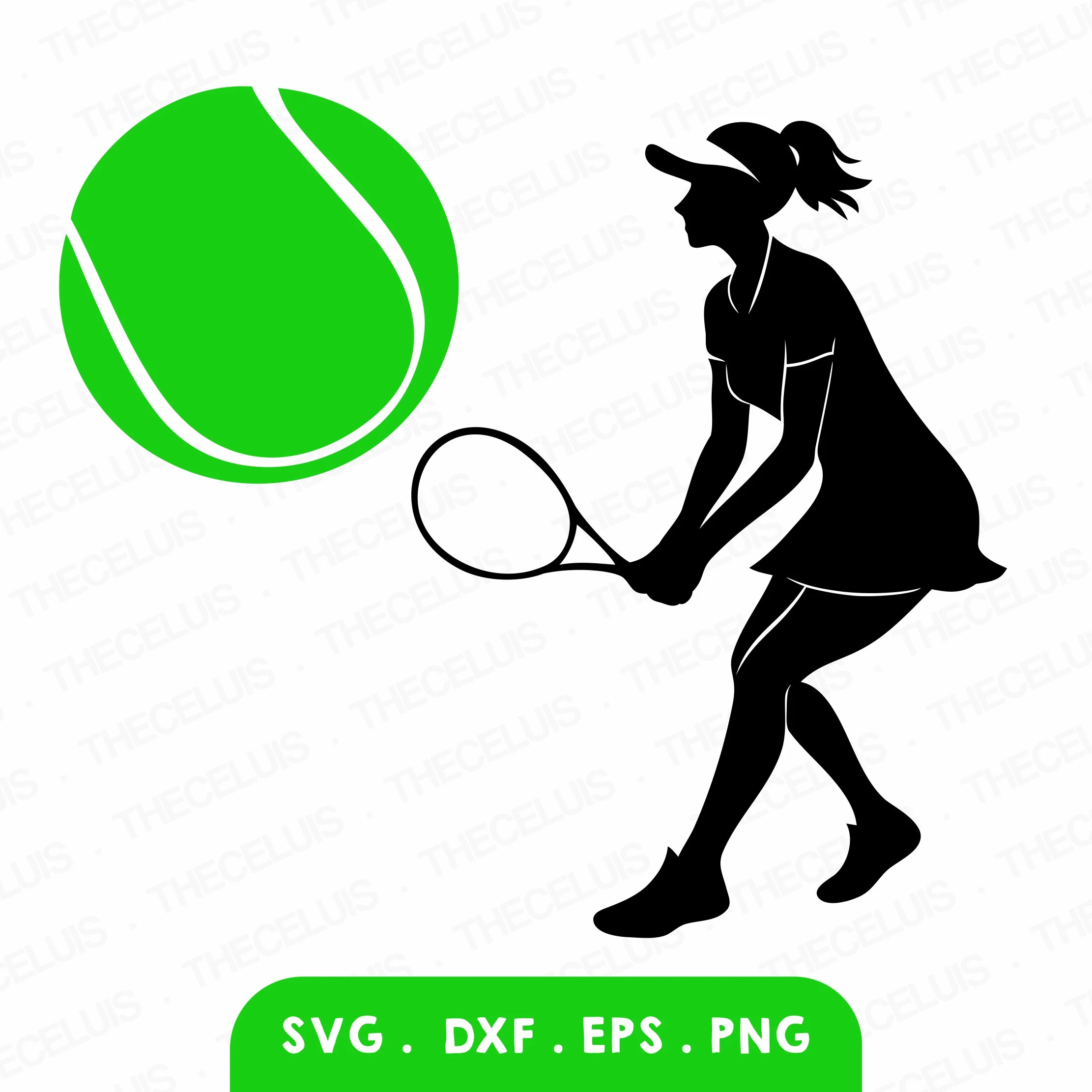 Tennis SVG DXF PNG File for Cricut Silhouette - Cutting, Engraving: Woman in Sports Clipart