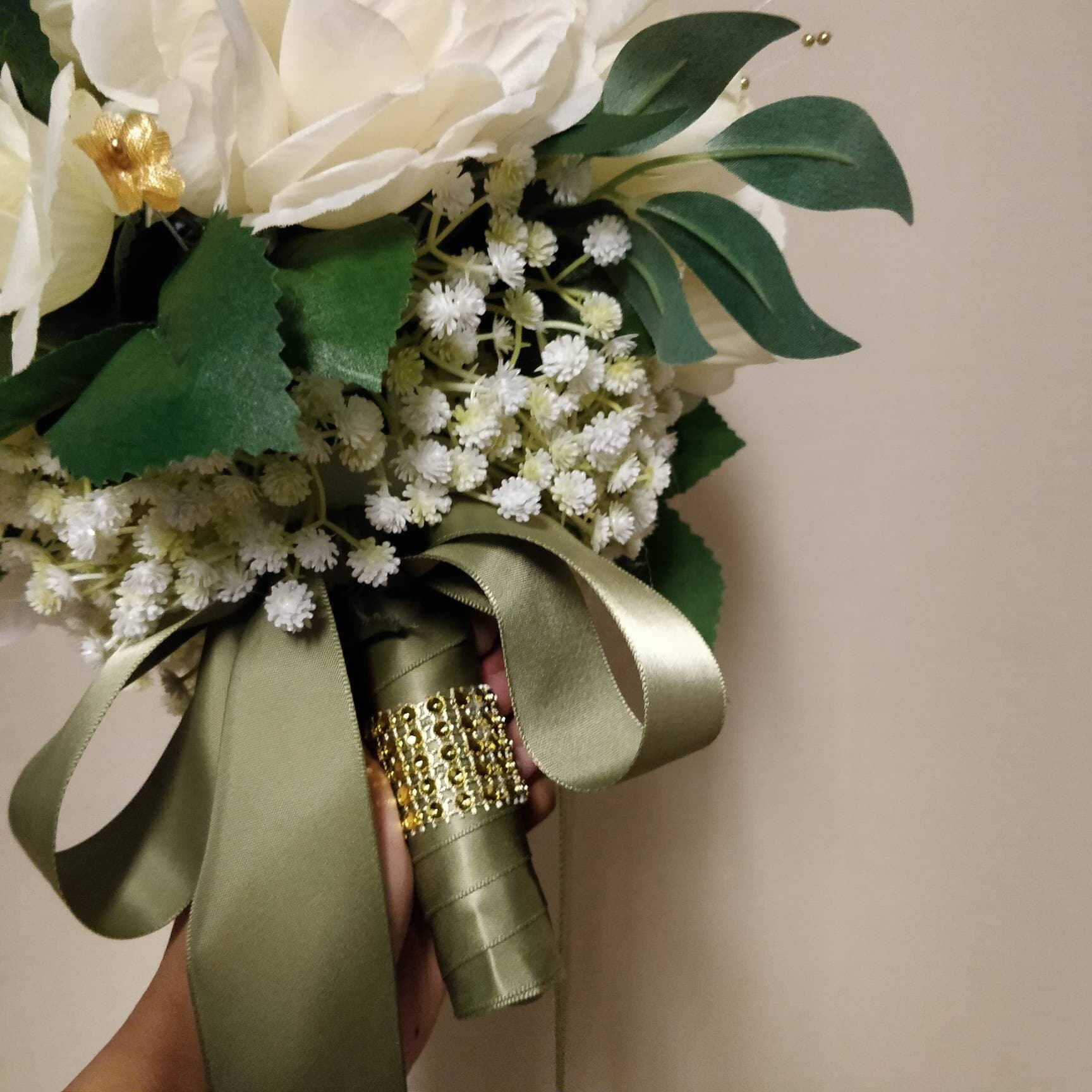 Cream & Gold Silk Rose Bridal Bouquet | Indian Wedding Decor - image 3