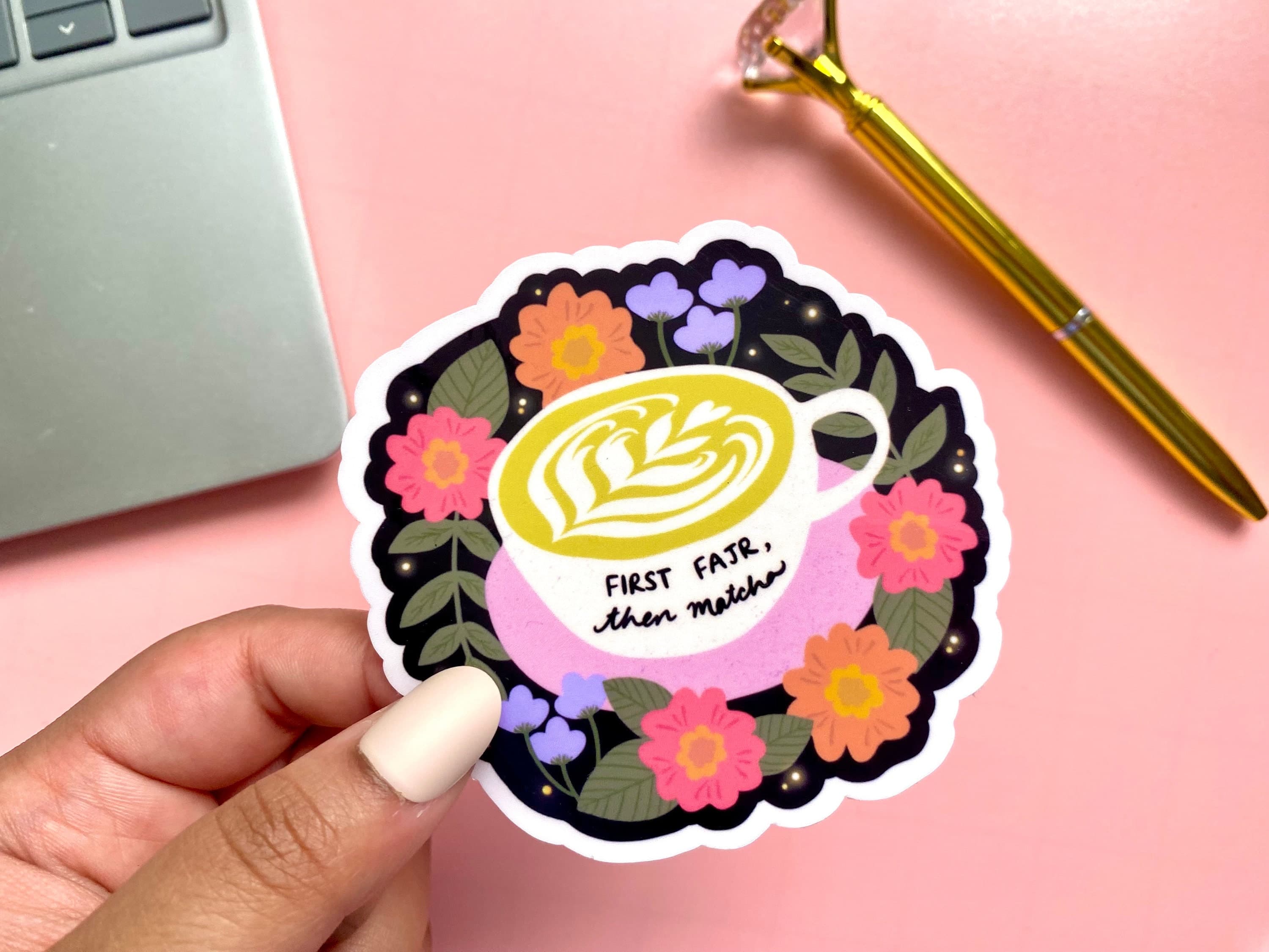 Glossy Matcha Latte Sticker | Islamic Floral Art (3 inch)