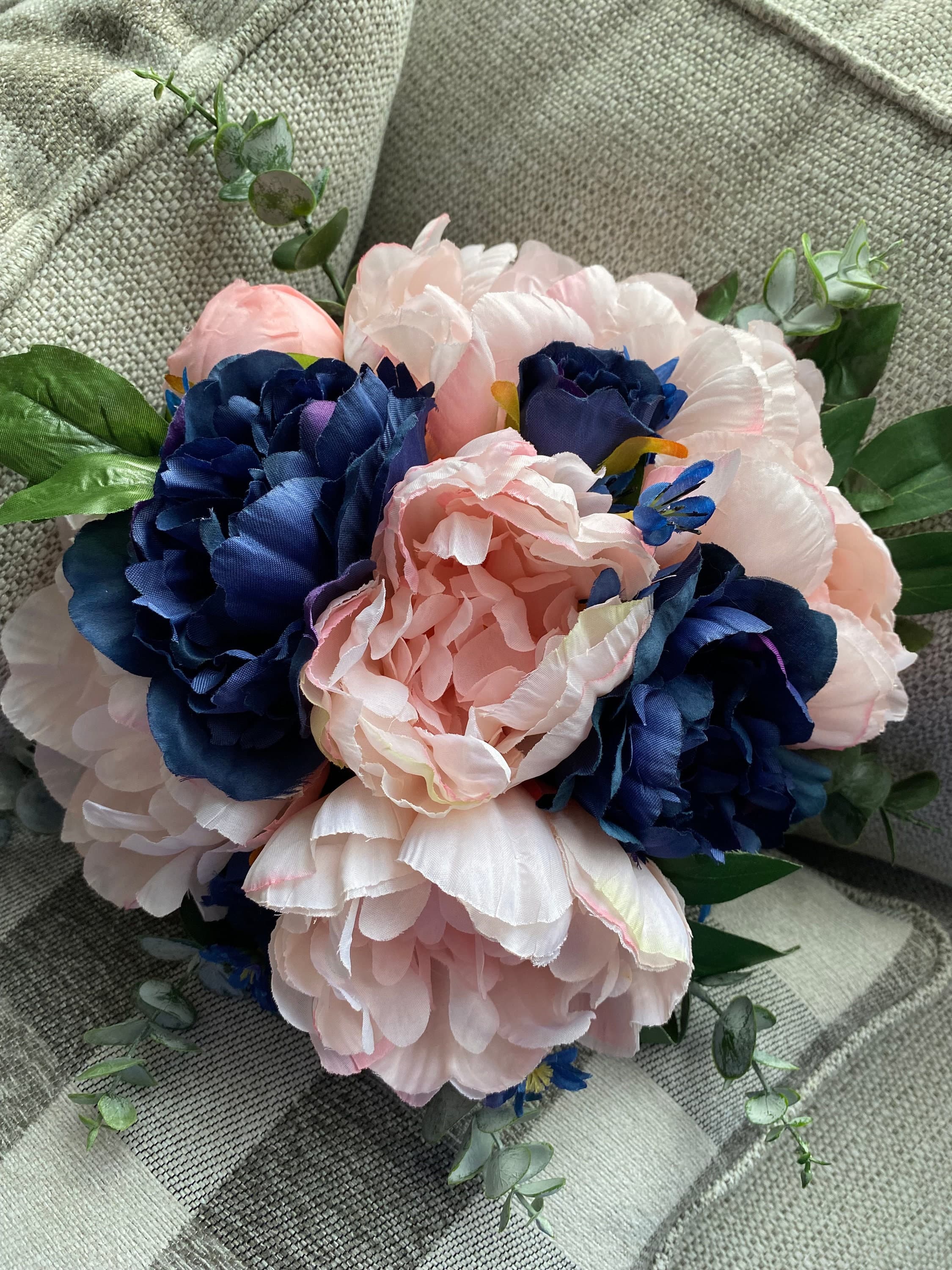 Blush Pink and Navy Silk Wedding Bouquet | Peony and Rose - image 3