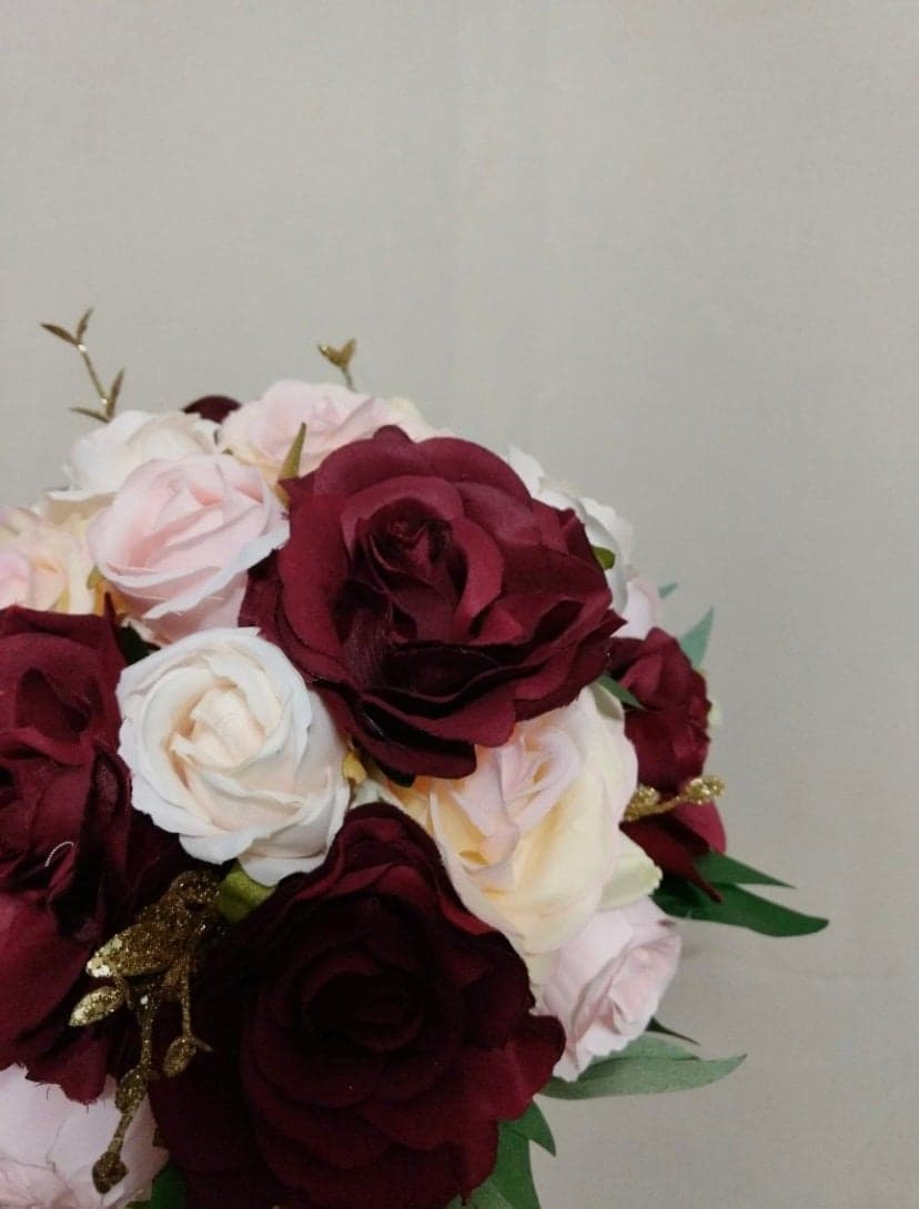 Burgundy & Blush Pink Silk Rose Bridal Bouquet