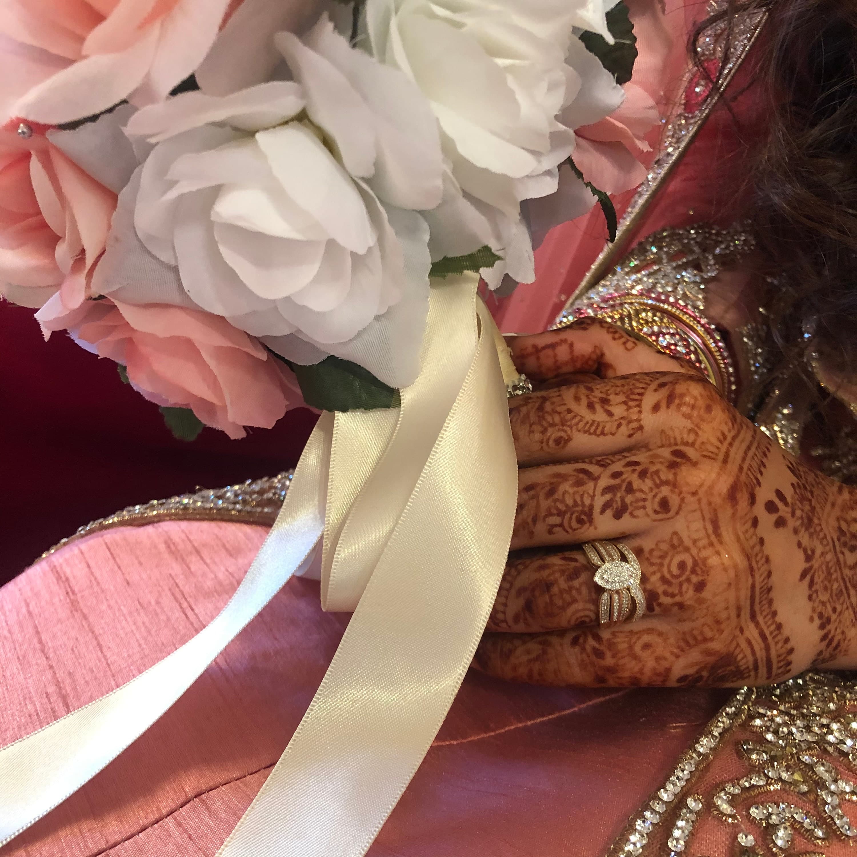 Pink & White Silk Rose Bridal Bouquet | Indian Wedding - image 4