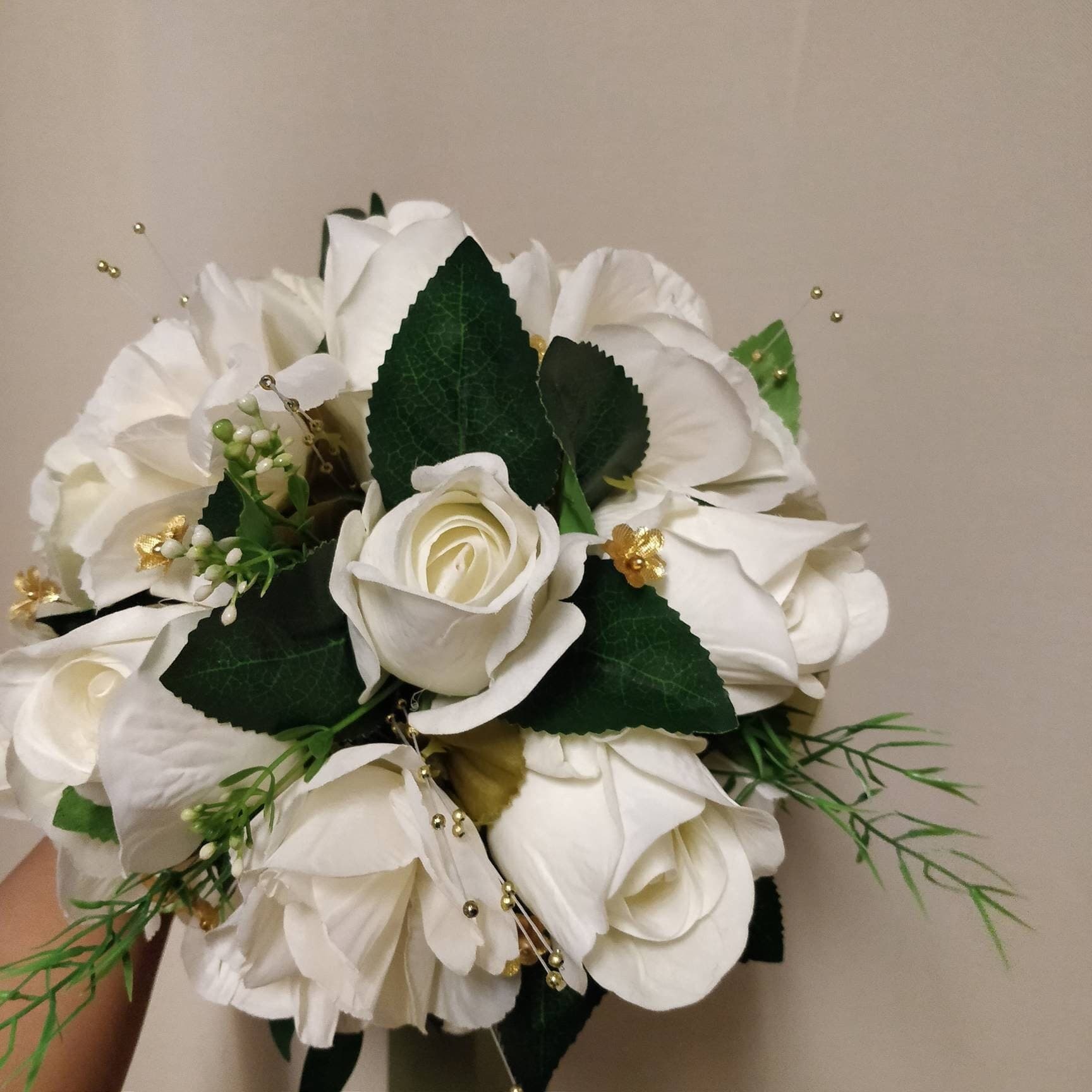 Cream & Gold Silk Rose Bridal Bouquet | Indian Wedding Decor