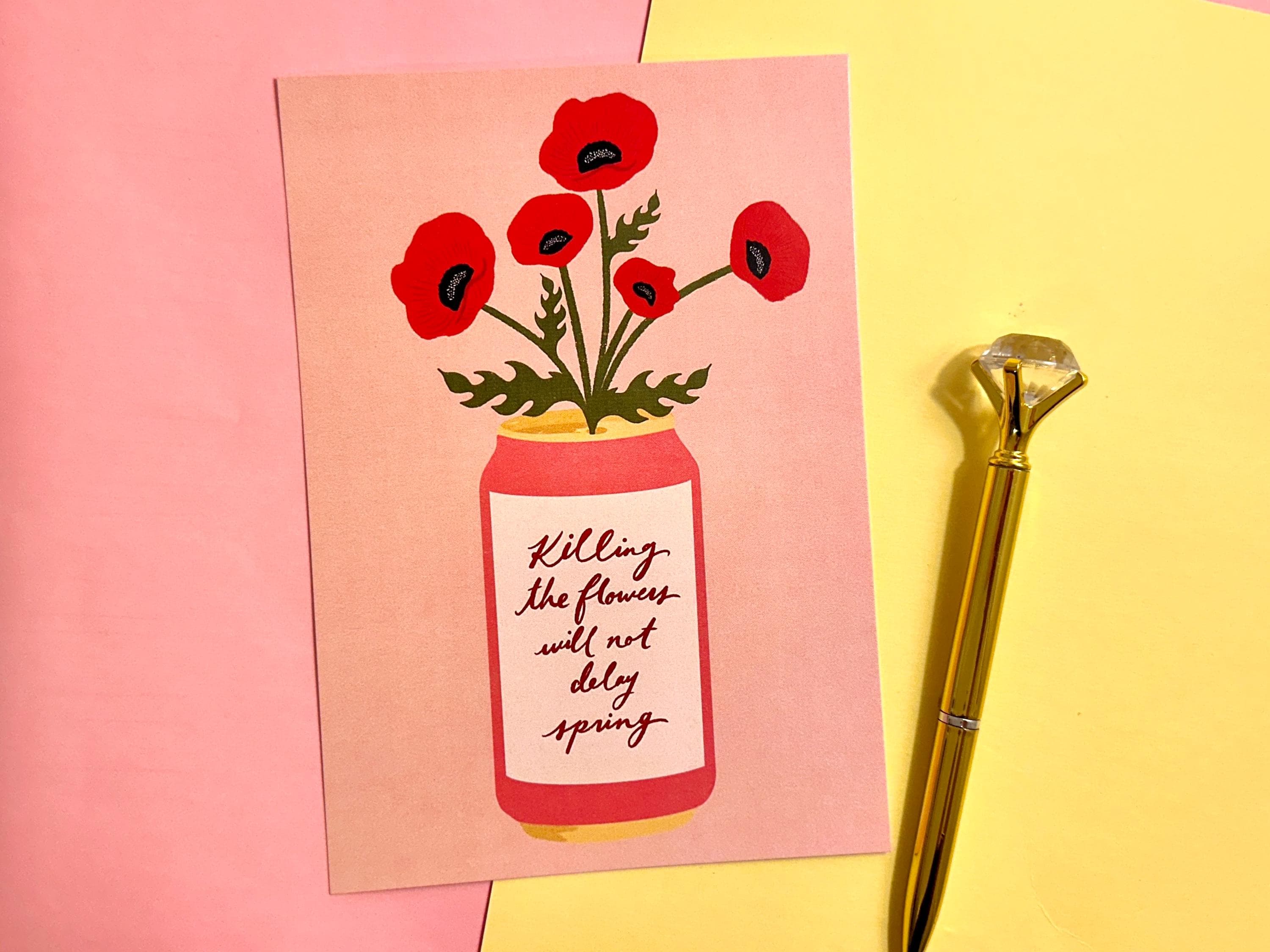 Floral Art Print | Red Poppies in Can Illustration (5x7 Inch)