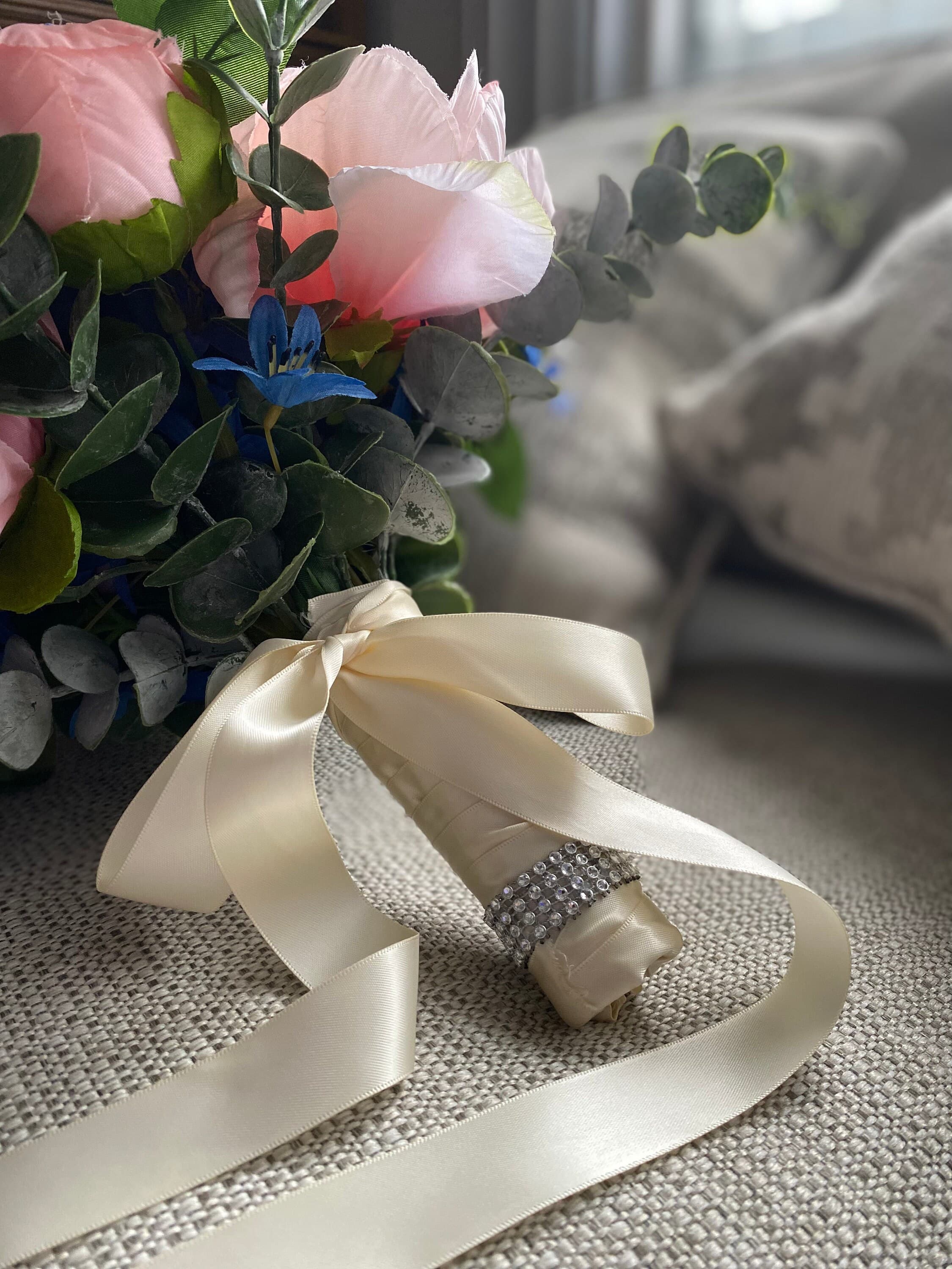 Blush Pink and Navy Silk Wedding Bouquet | Peony and Rose - image 5