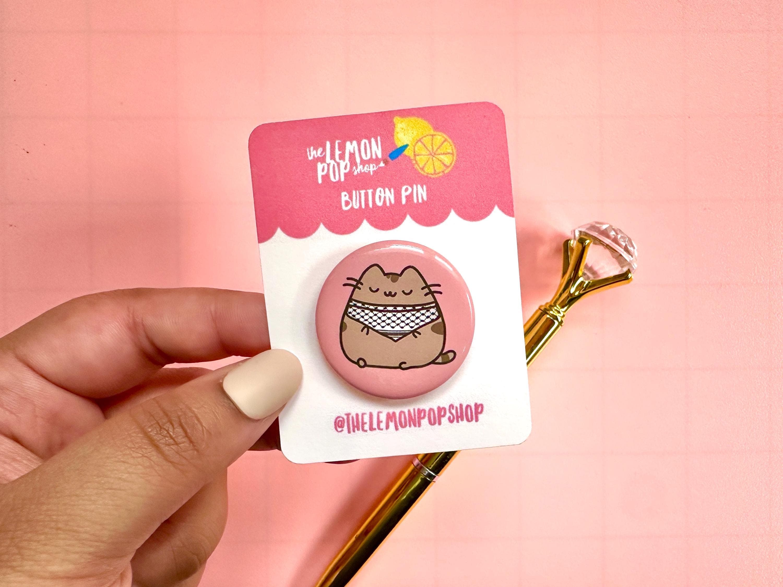 Kuffiyeh Cat Button Pin | 1.25 inch Cute Pin
