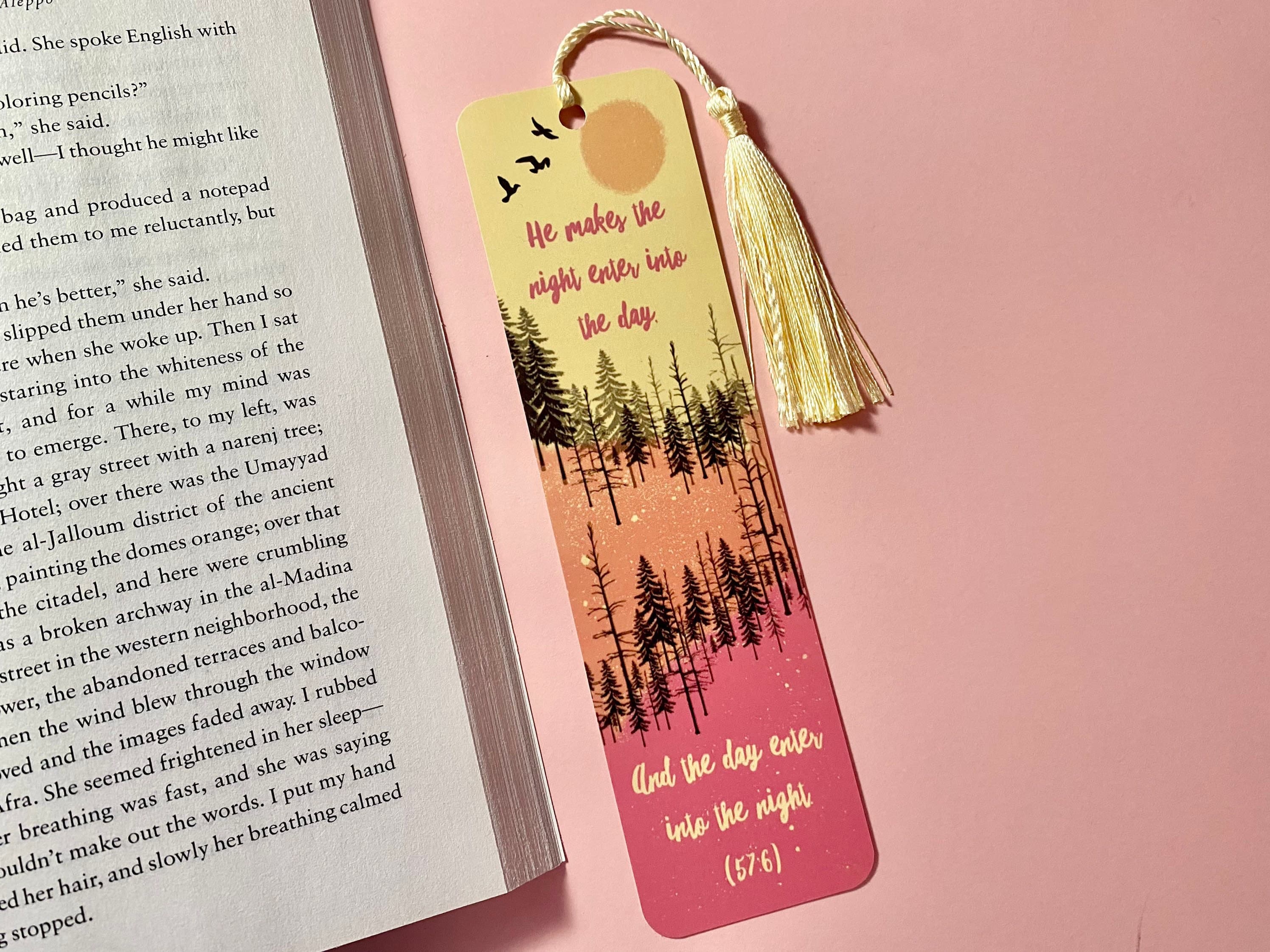Islamic Bookmark | Quran Verse, Forest Design with Tassel