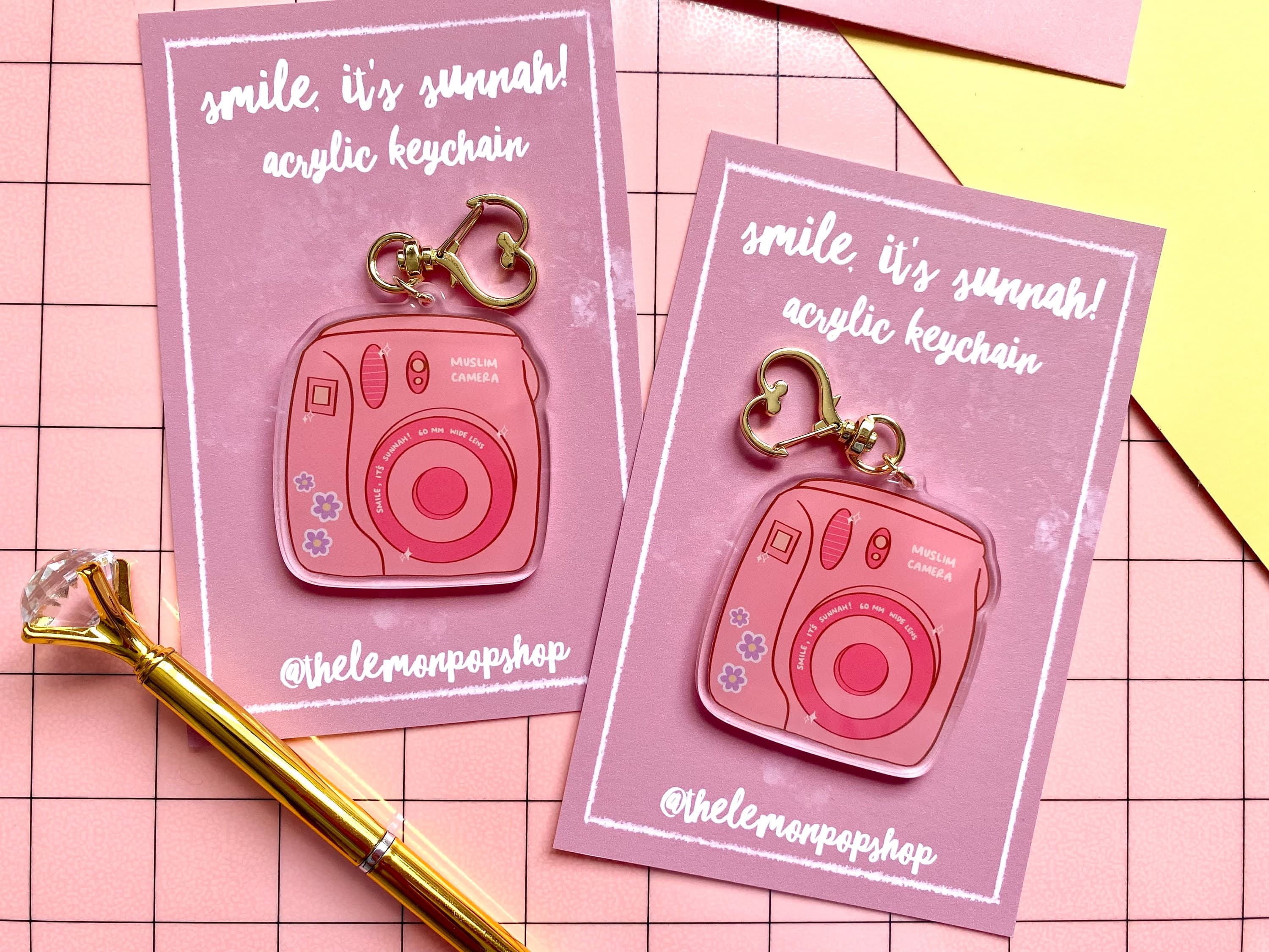 Pink Polaroid Camera Acrylic Keychain | Islamic Gift