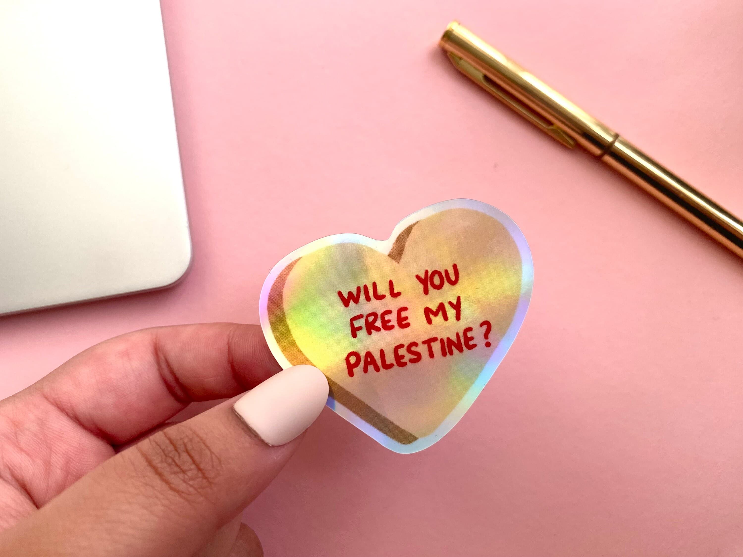 Palestine Heart Candy Sticker | Holographic Vinyl Laptop Decal