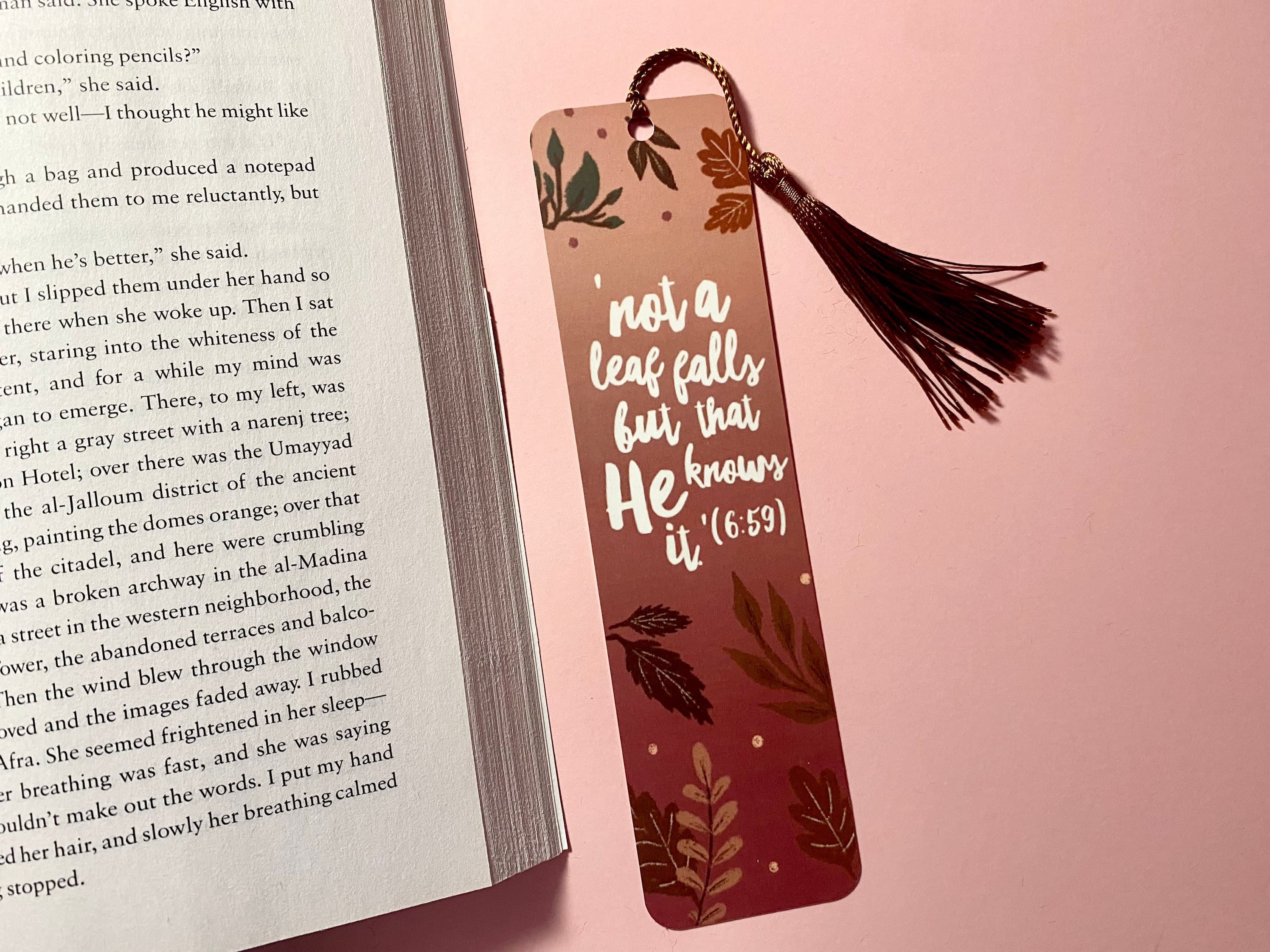 Fall Leaves Bookmark with Brown Tassel | Islamic Gift