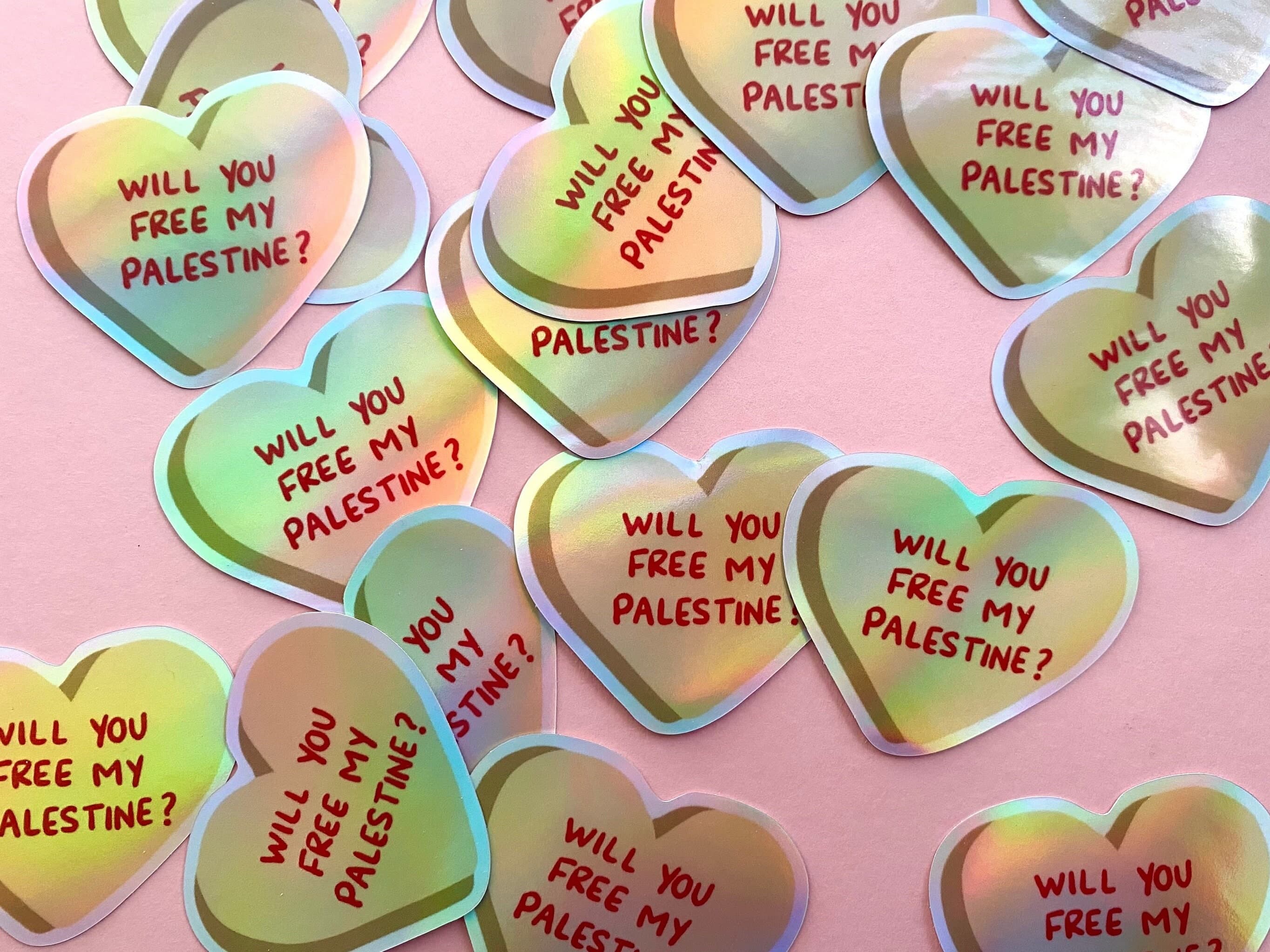 Palestine Heart Candy Sticker | Holographic Vinyl Laptop Decal - image 4