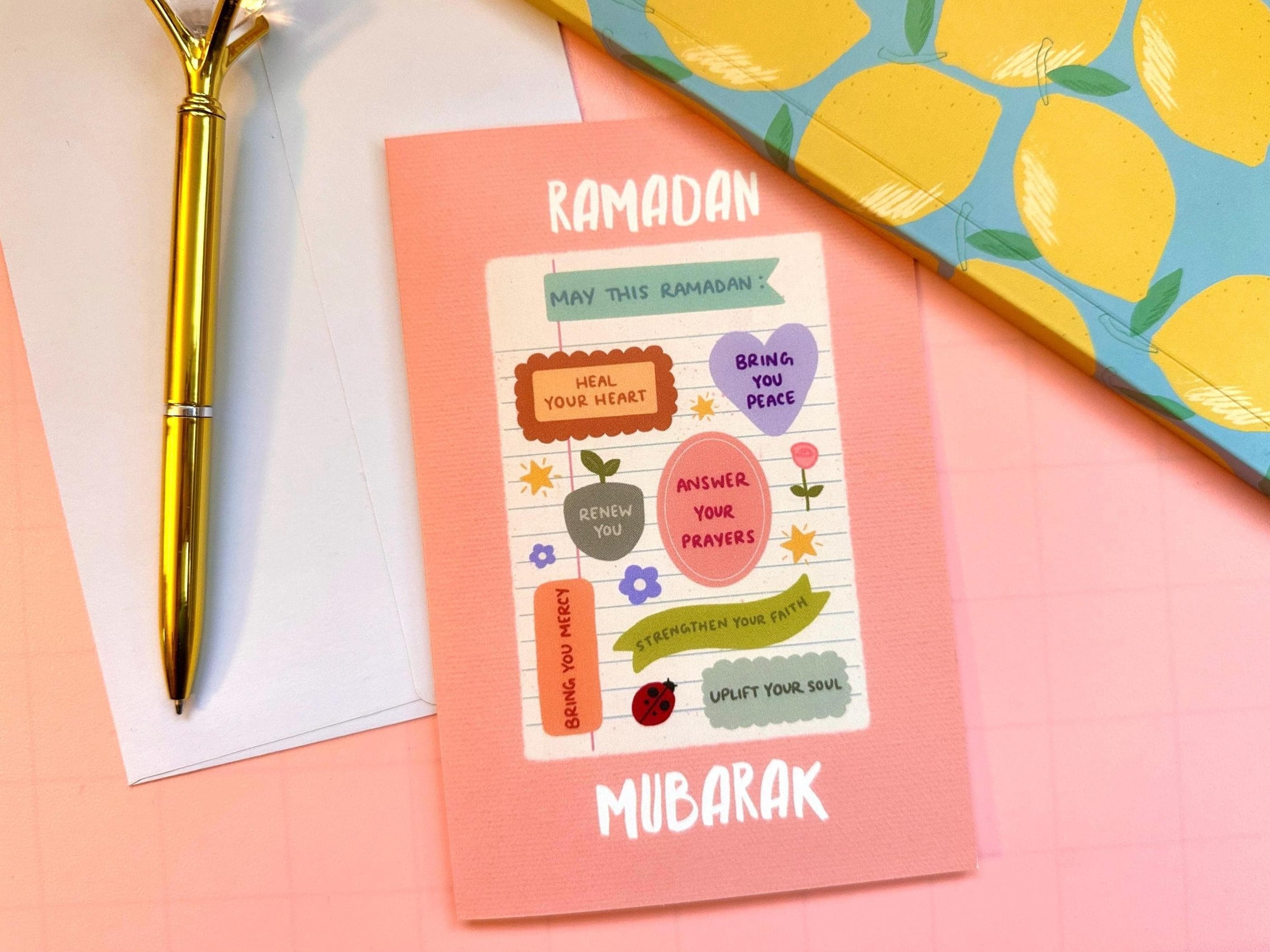 Pink Ramadan Greeting Card | Ramadan Mubarak | Islamic Gift