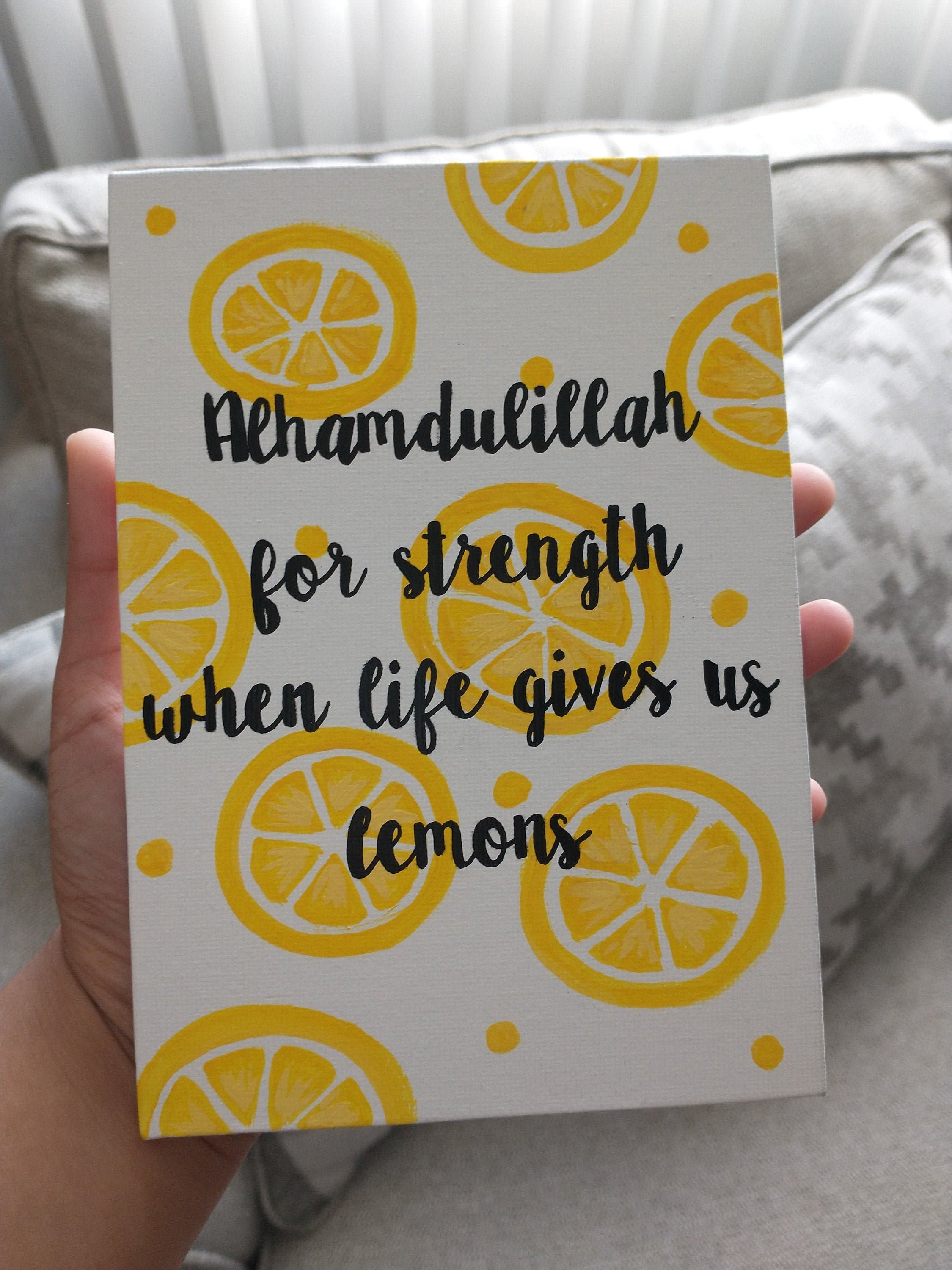 Lemon Slice Islamic Art | Alhamdulillah Acrylic Painting (5x7 Canvas)