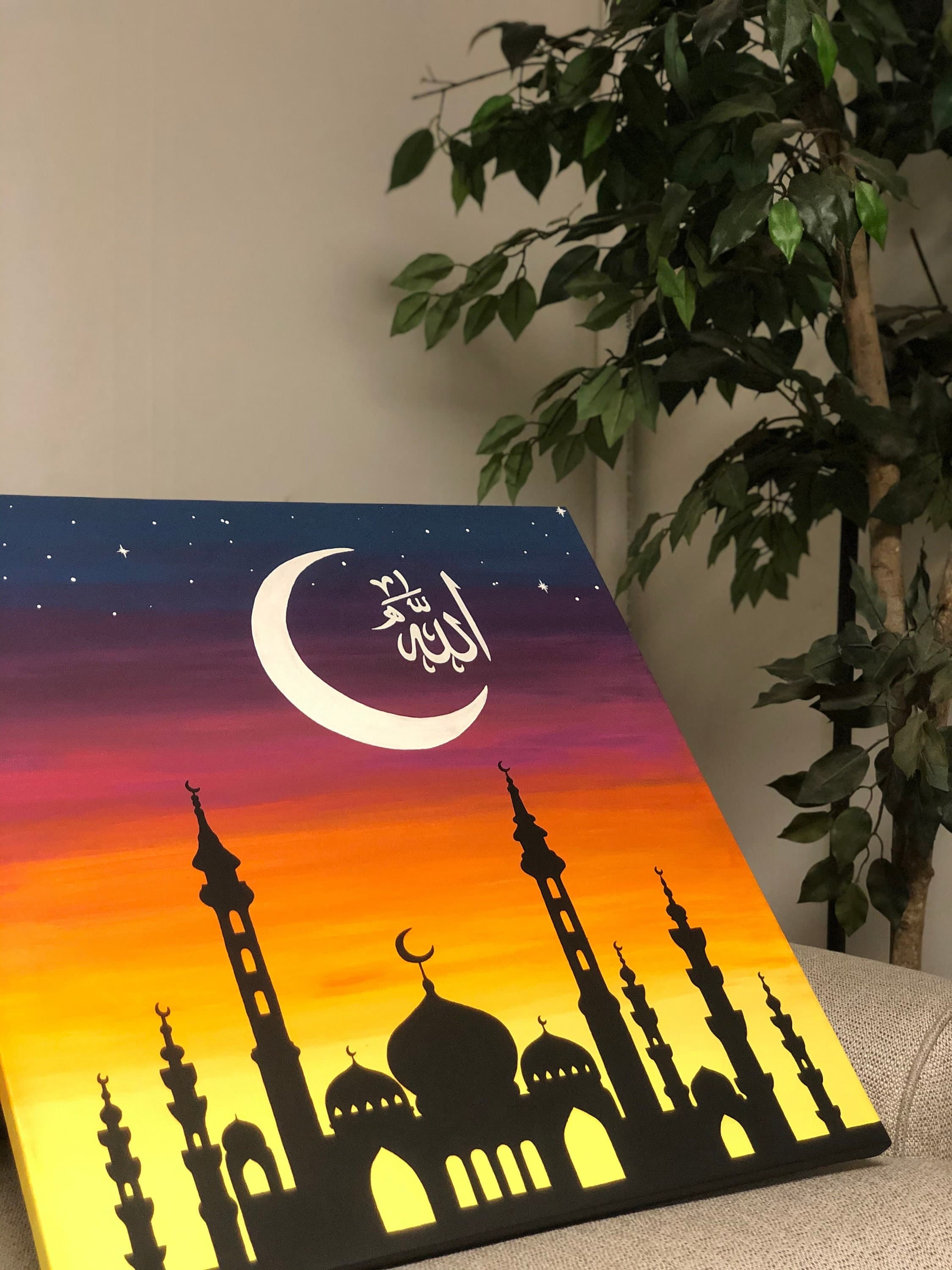 Masjid Sunset Acrylic Painting | Islamic Wall Art