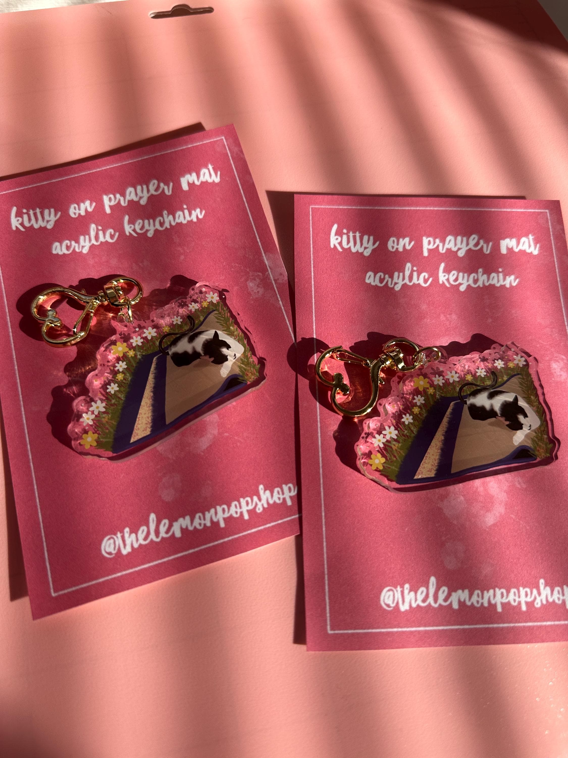 Kitty On A Prayer Mat Acrylic Keychain | Gold Clasp Keyring | Cat Lovers - image 3