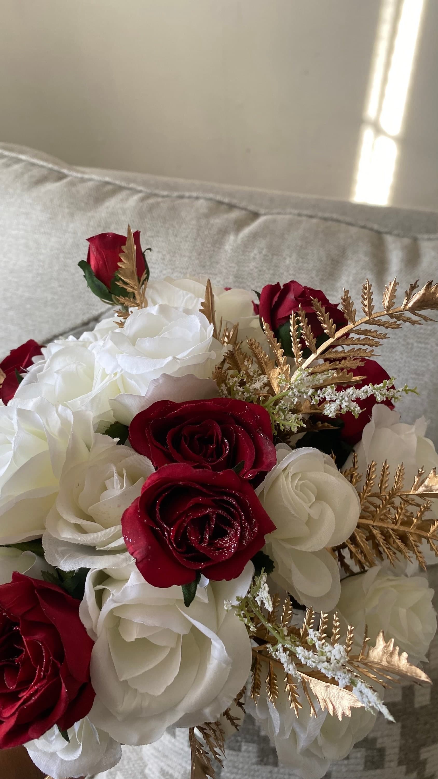 Red, White & Gold Silk Rose Bridal Bouquet, Desi Wedding - image 4