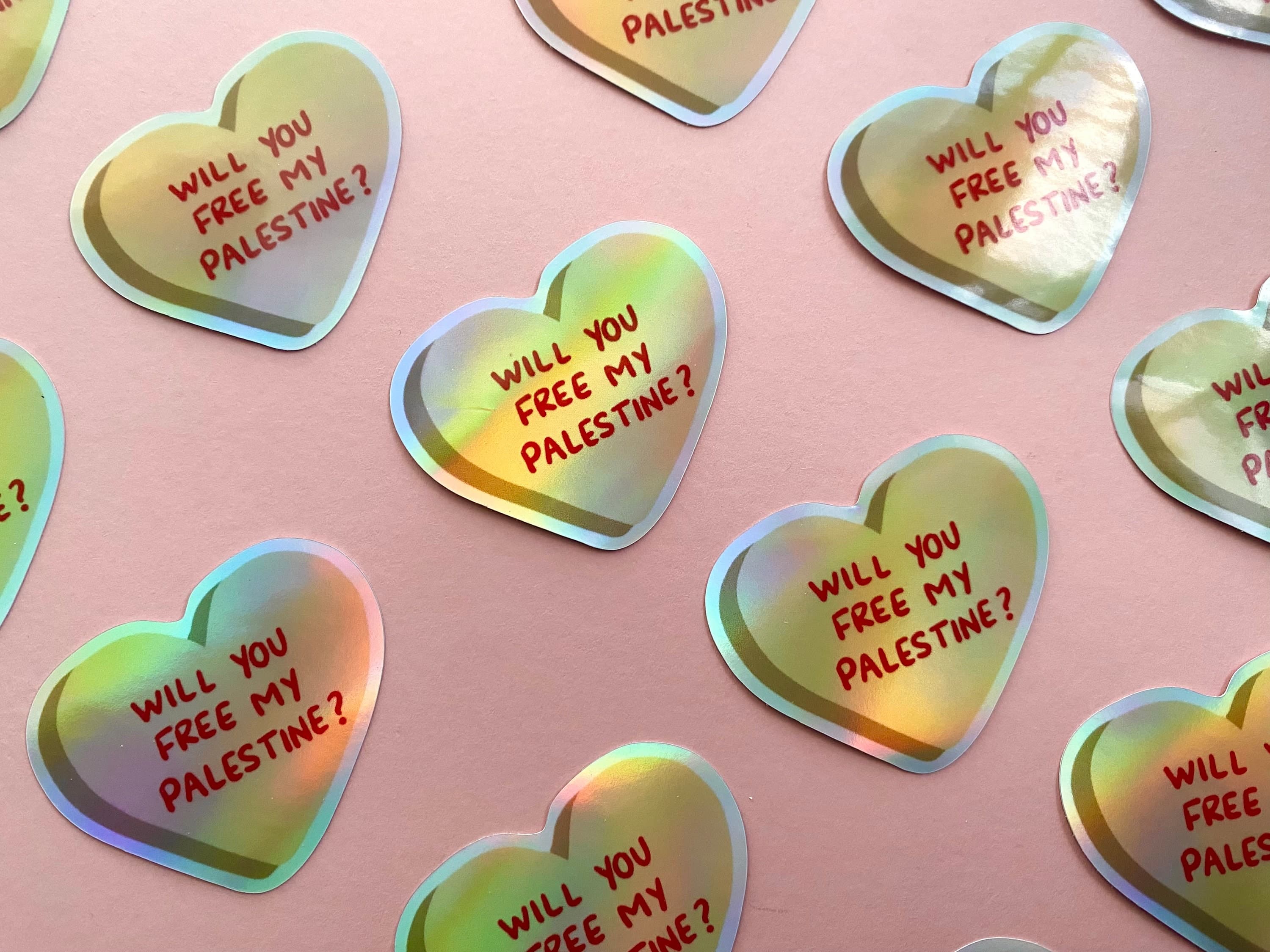 Palestine Heart Candy Sticker | Holographic Vinyl Laptop Decal - image 3
