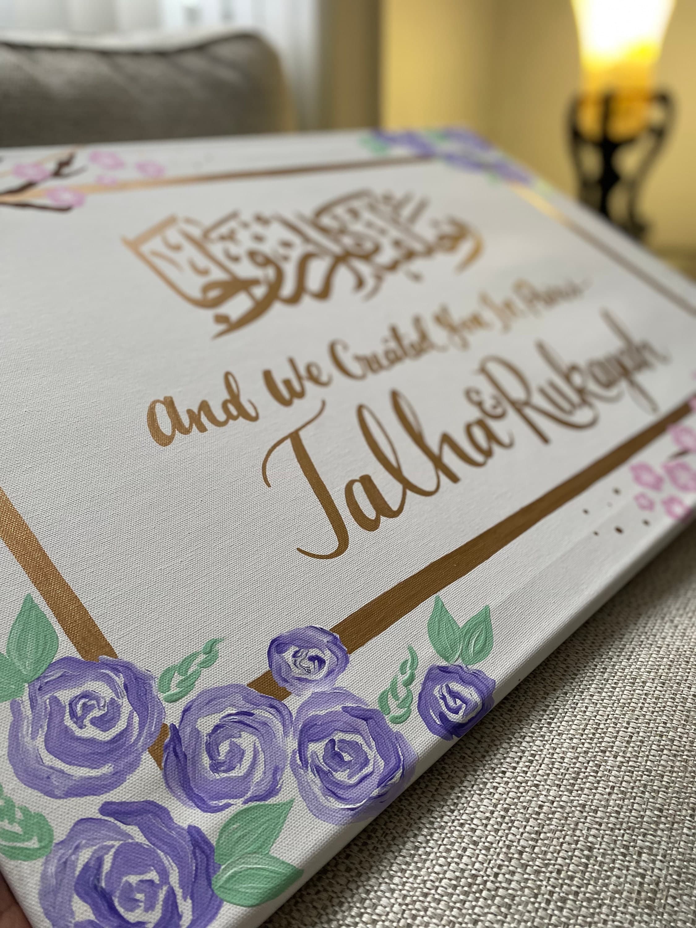 Islamic Wedding Canvas Sign | Custom Arabic Calligraphy, Floral Acrylic - image 4