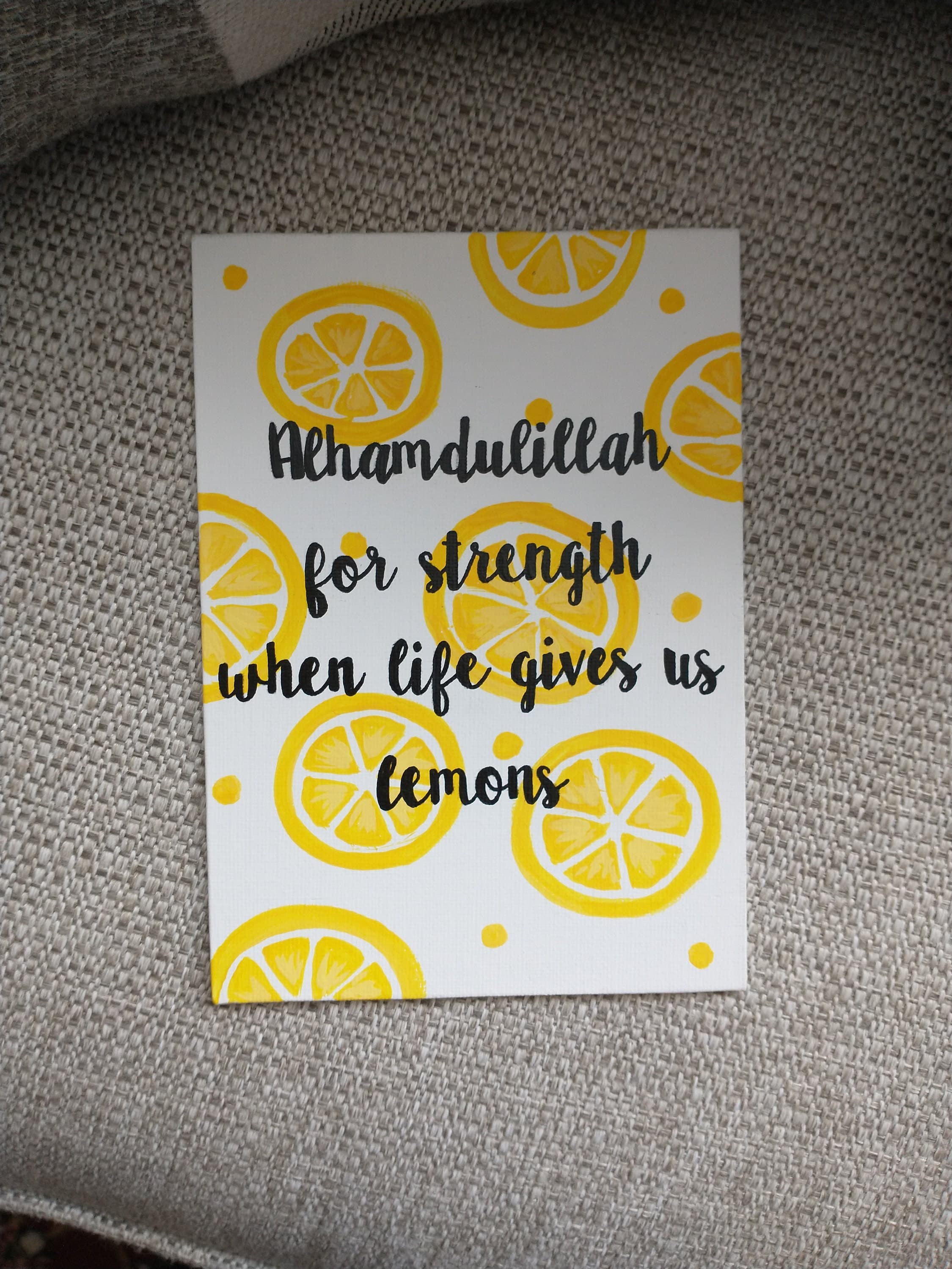 Lemon Slice Islamic Art | Alhamdulillah Acrylic Painting (5x7 Canvas) - image 3